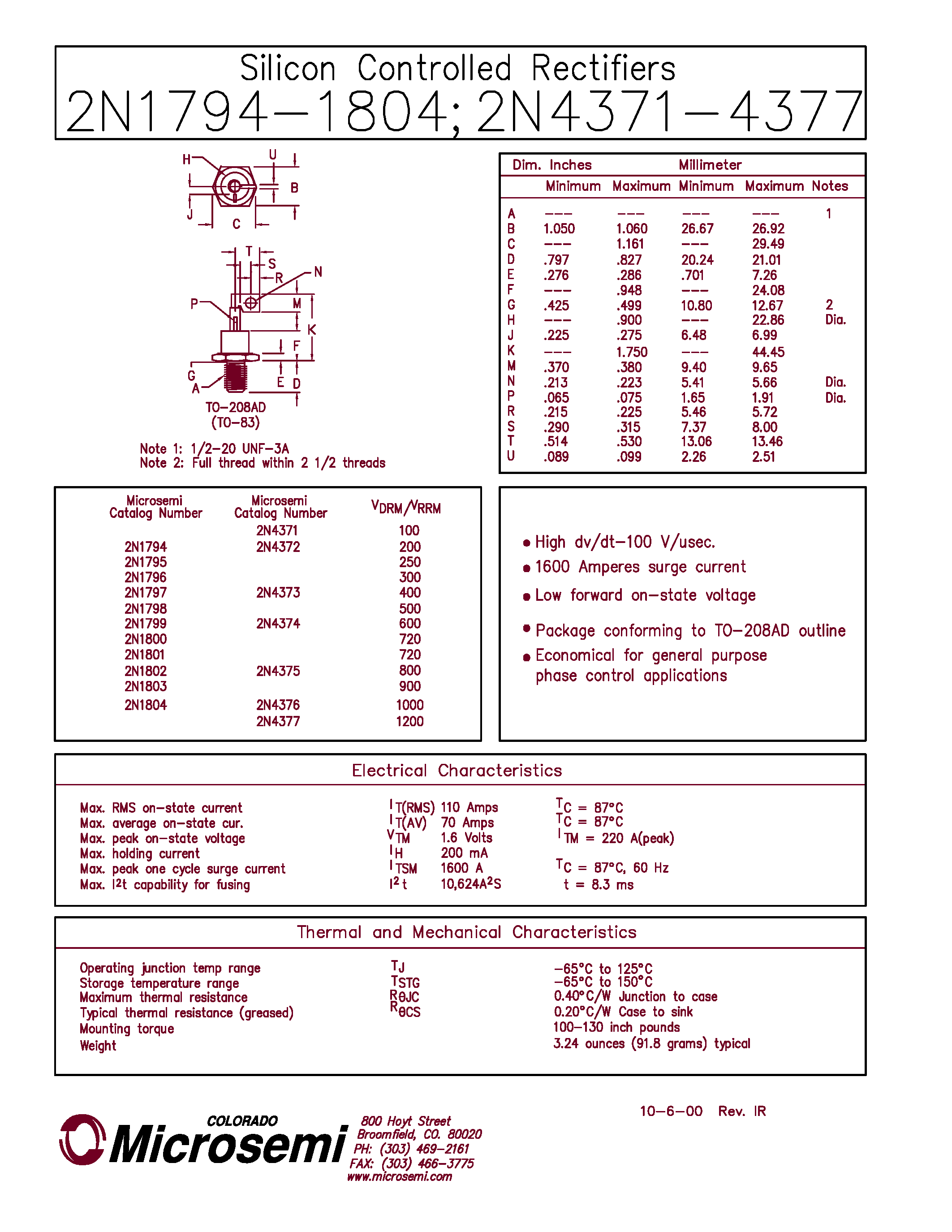 Даташит 2N1804 - Silicon Controlled Rectifier страница 1