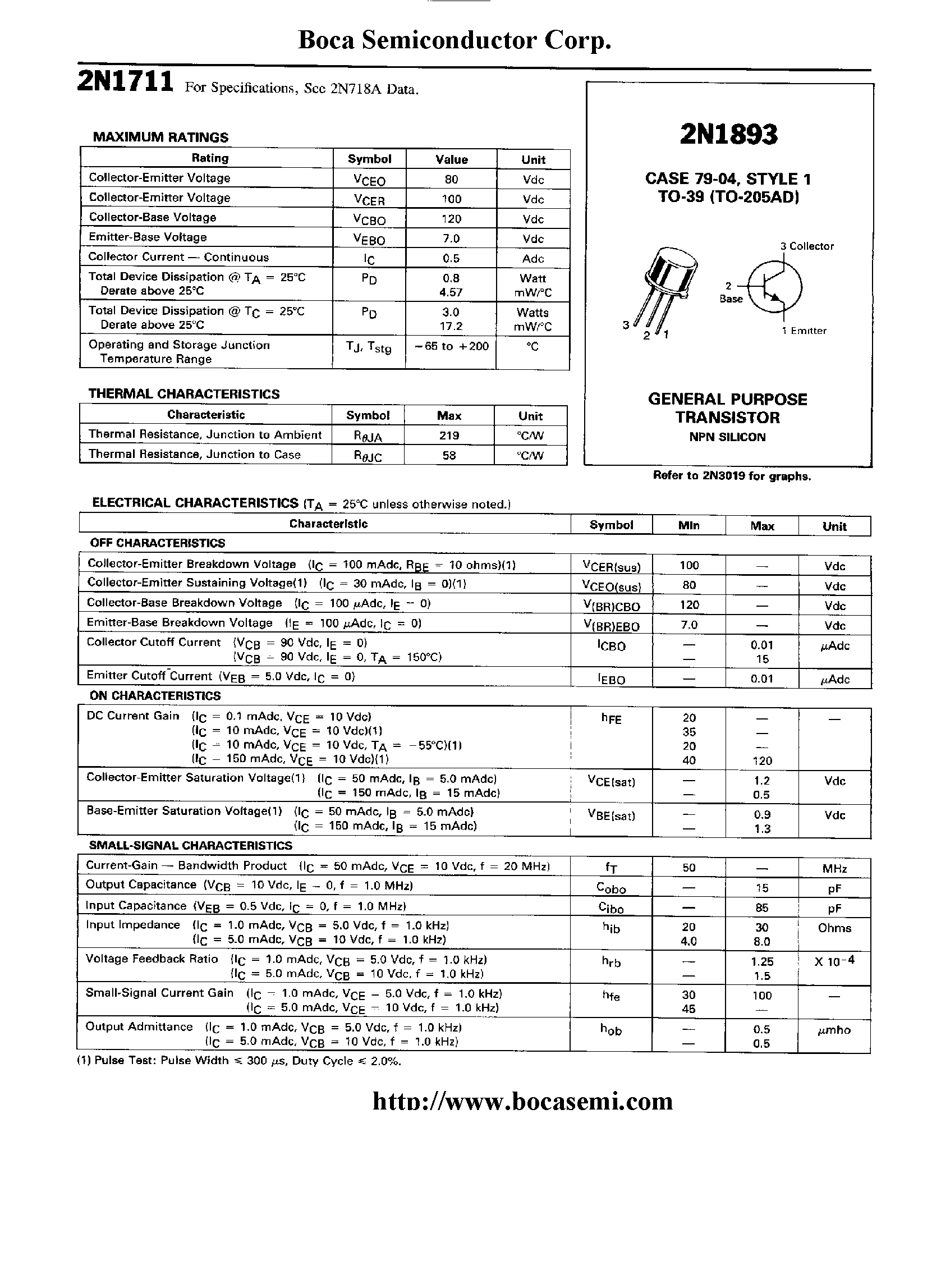 Datasheet 2N1893 page 1 Datasheet 2N1893 - GENERAL PURPOSE TRANSISTOR NPN SILICON page 1