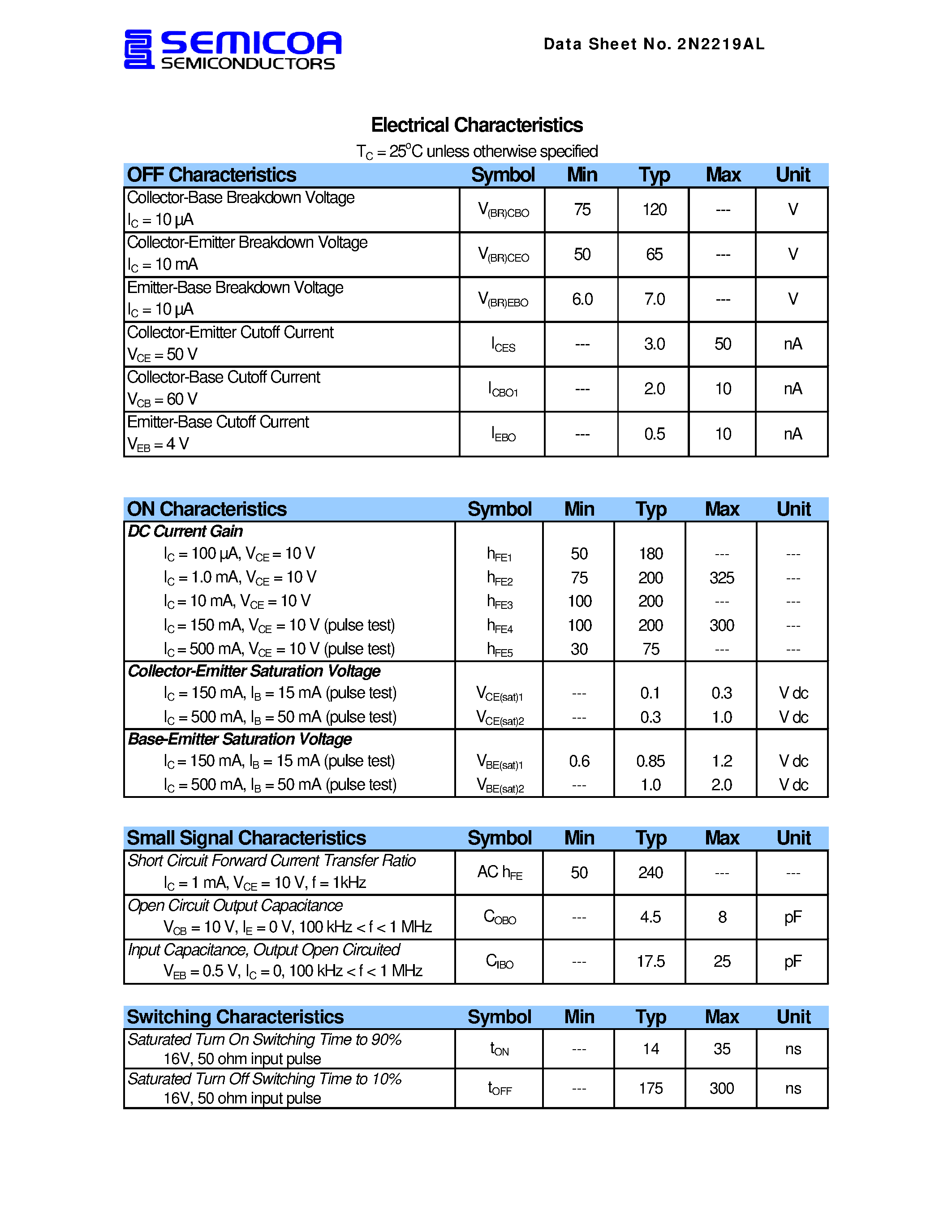 Datasheet 2N2219AL - Chip Type 2C2222A Geometry 0400 Polarity NPN page 2