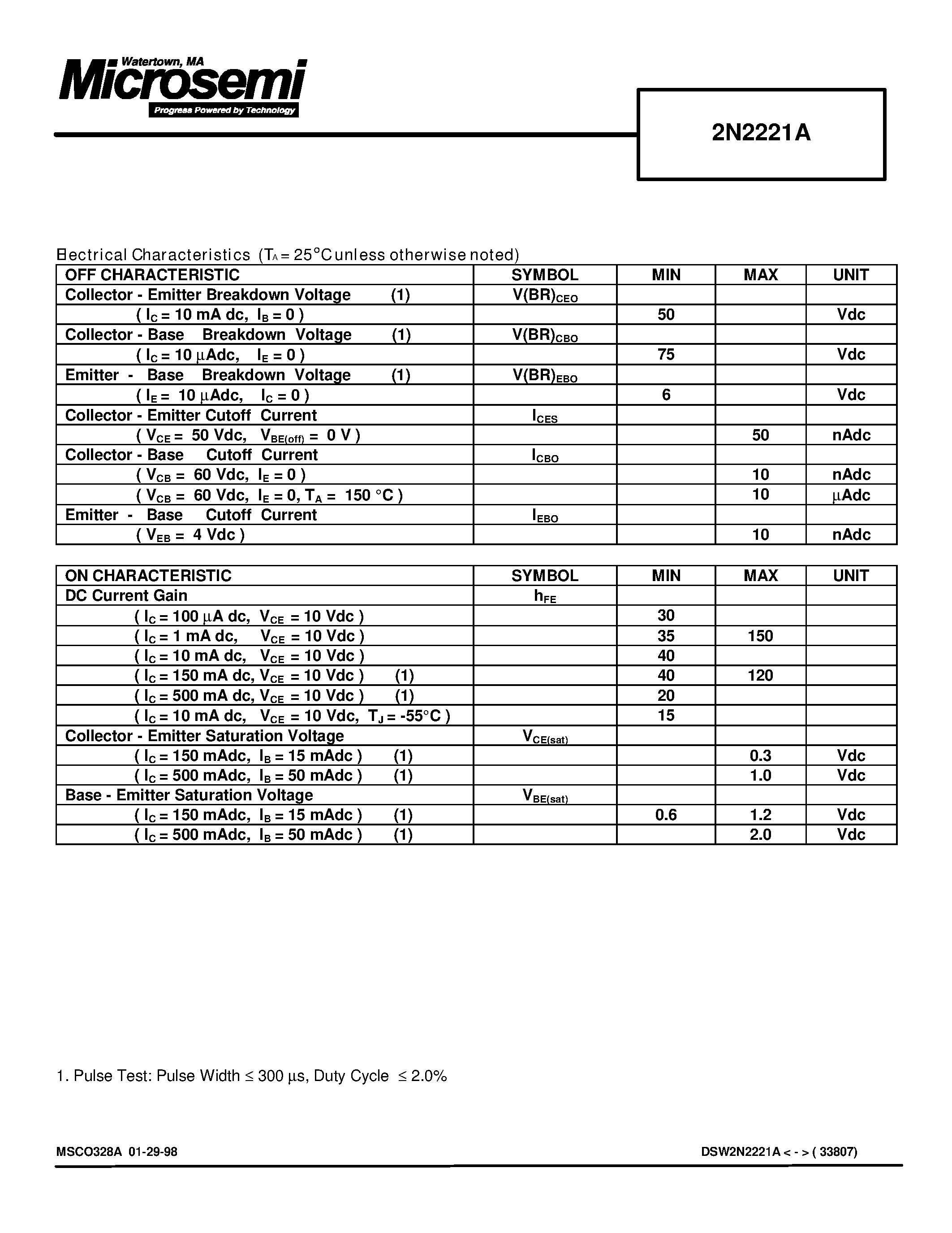 Datasheet 2N2221A - NPN SILICON SWITCHING TRANSISTOR page 2