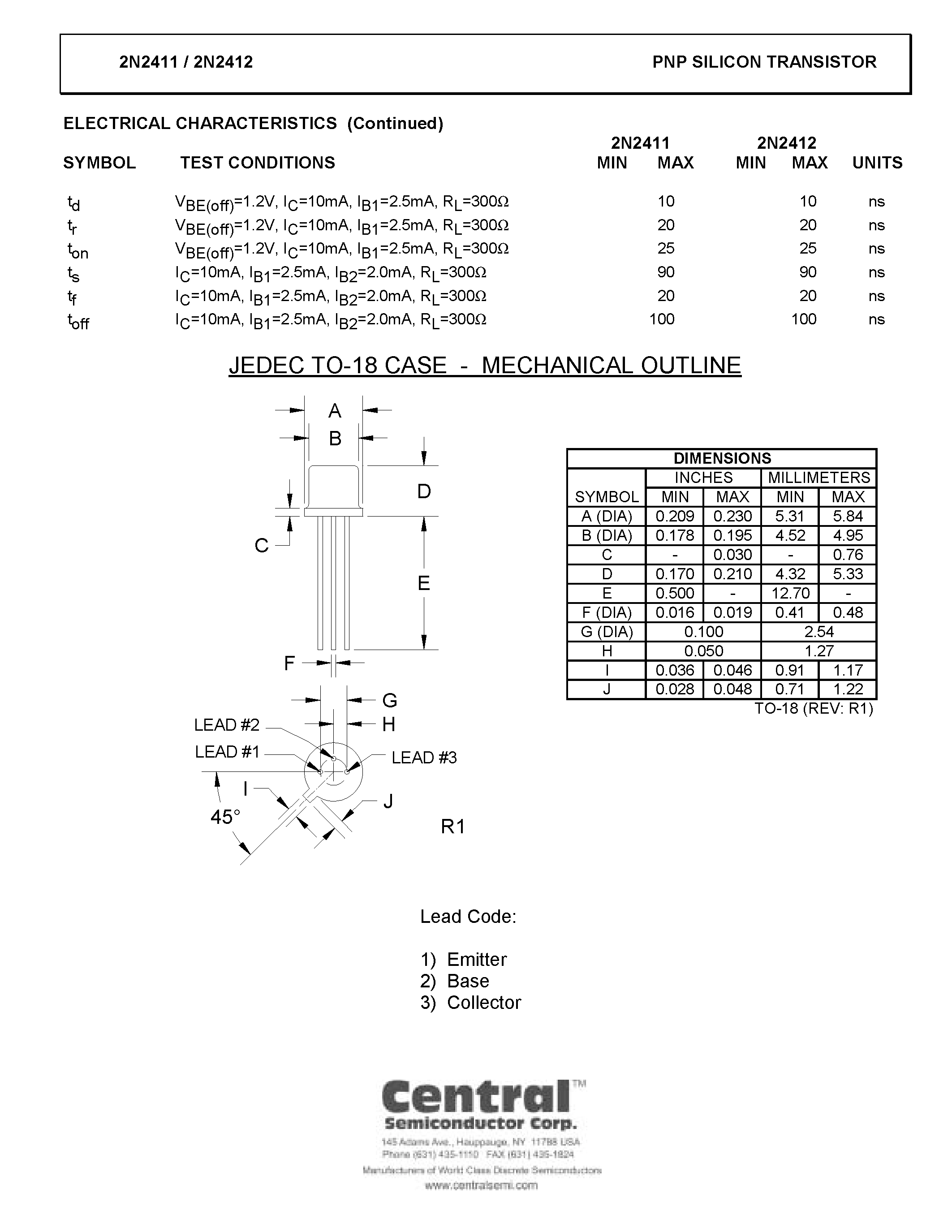 Даташит 2N2411 - PNP SILICON TRANSISTOR страница 2