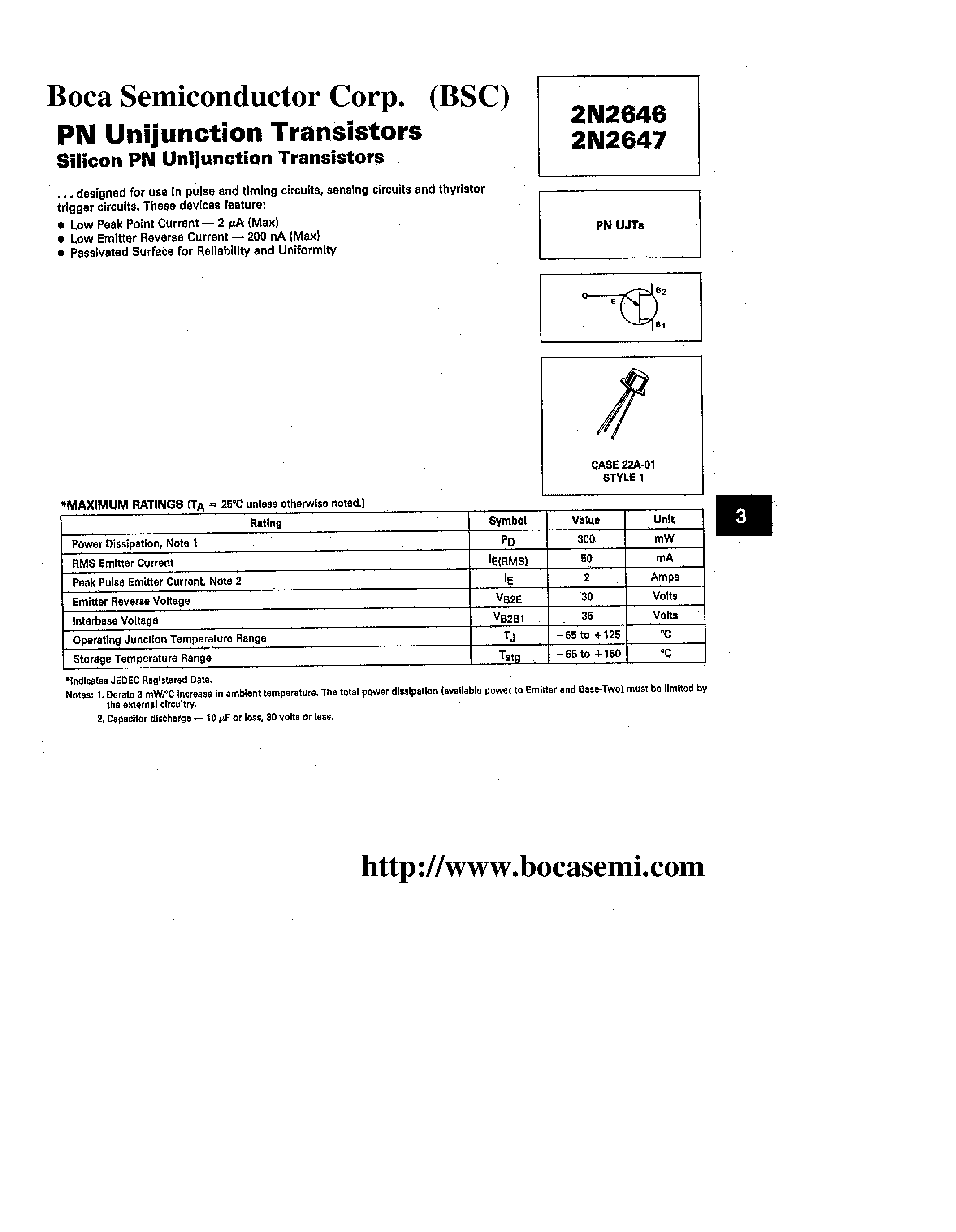 Datasheet 2N2646 - Silicon PN Unijuction Transistor page 1