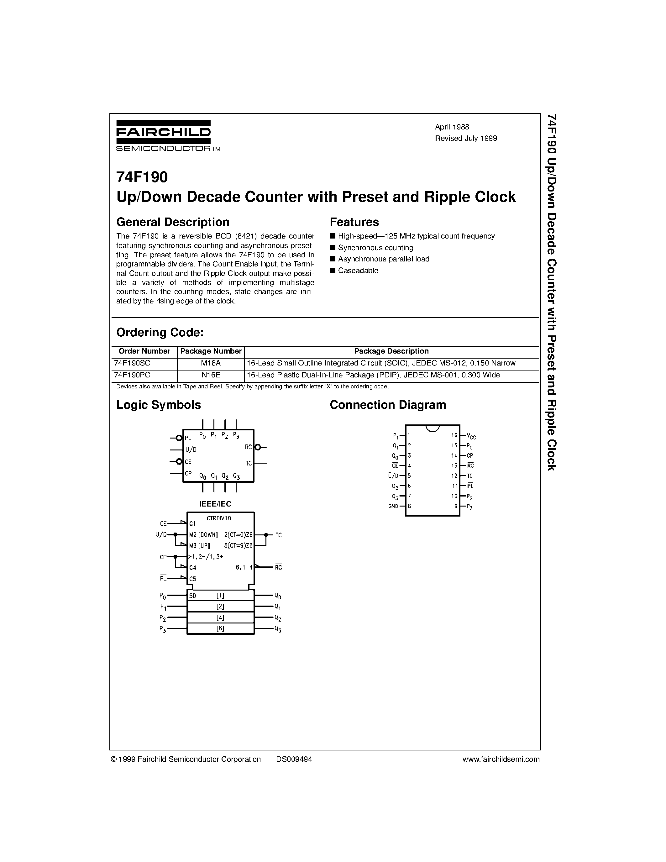Datasheet 74F189SC page 1 Datasheet 74F189SC - 64-Bit Random Access Memory with TRI-STATEE Outputs page 1