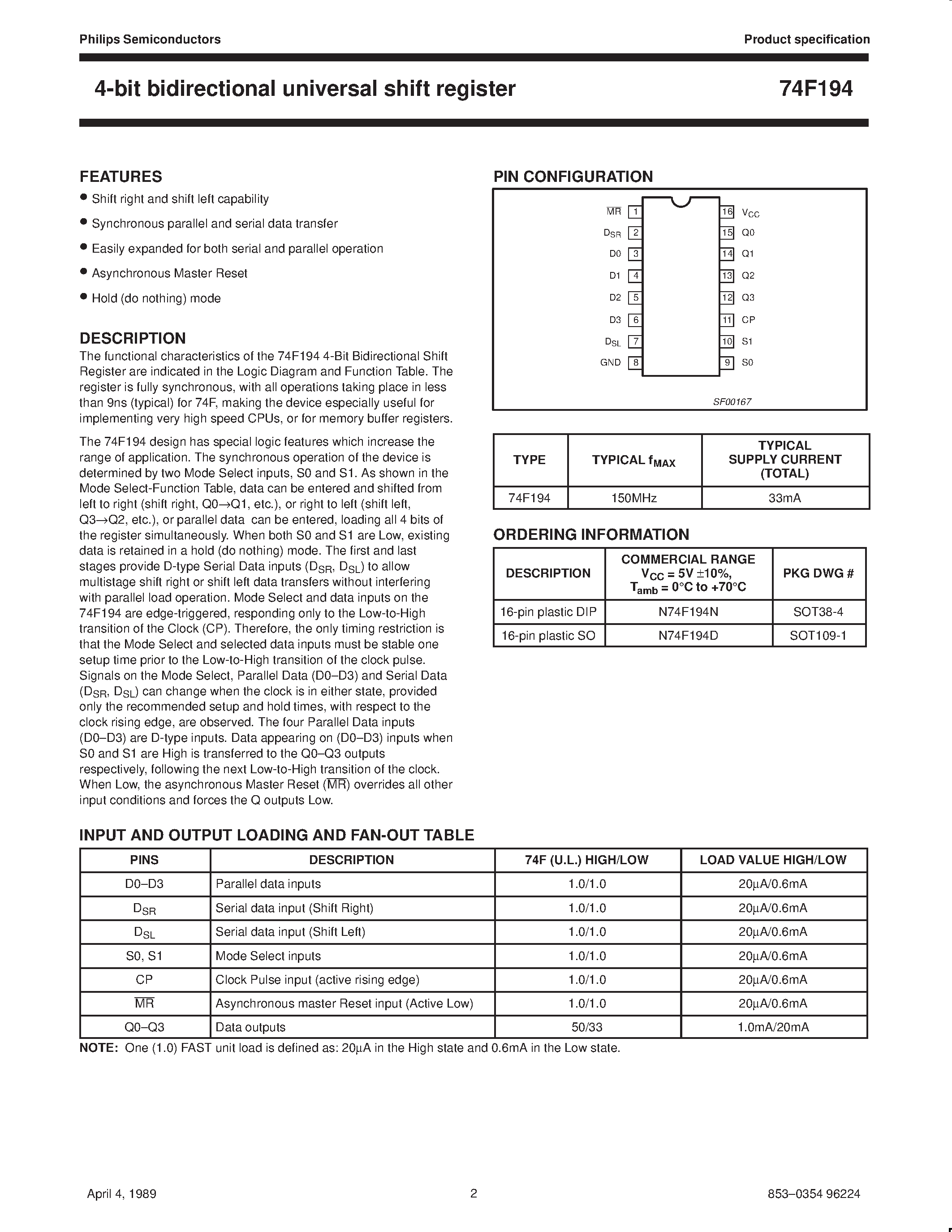 Datasheet 74F194 - 4-bit bidirectional universal shift register page 2