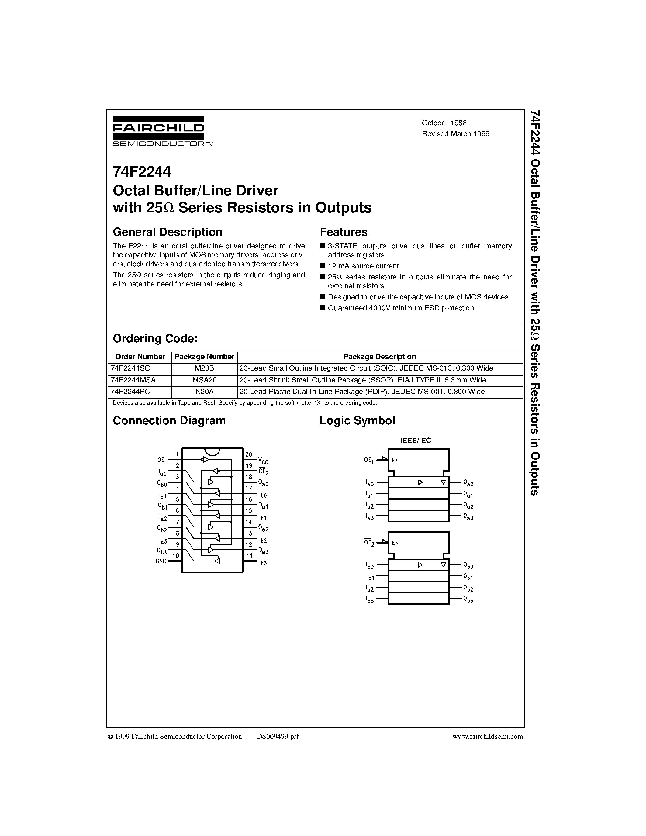 Datasheet 74F2244MSA - Octal Buffer/Line Driver with 25 Series Resistors in Outputs page 1