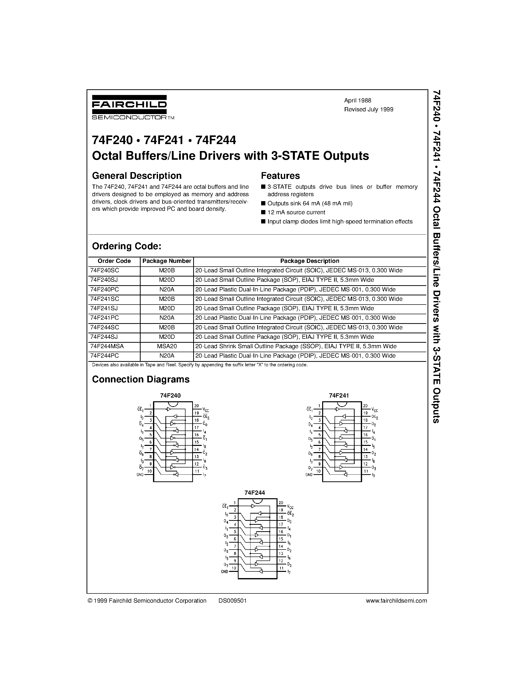 Datasheet 74F240SC - Octal Buffers/Line Drivers with 3-STATE Outputs page 1