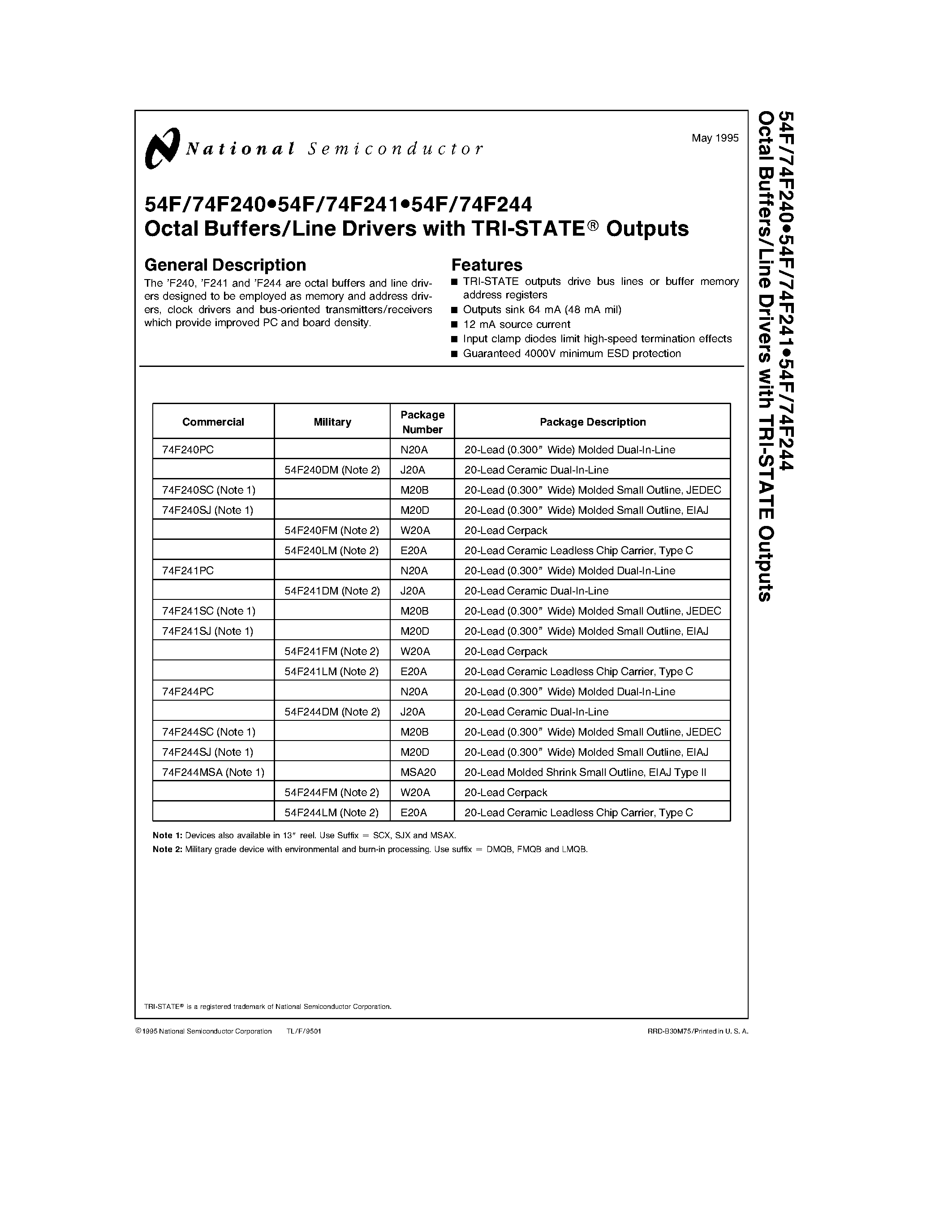 Datasheet 74F241SJ - Octal Buffers/Line Drivers with TRI-STATE Outputs page 1