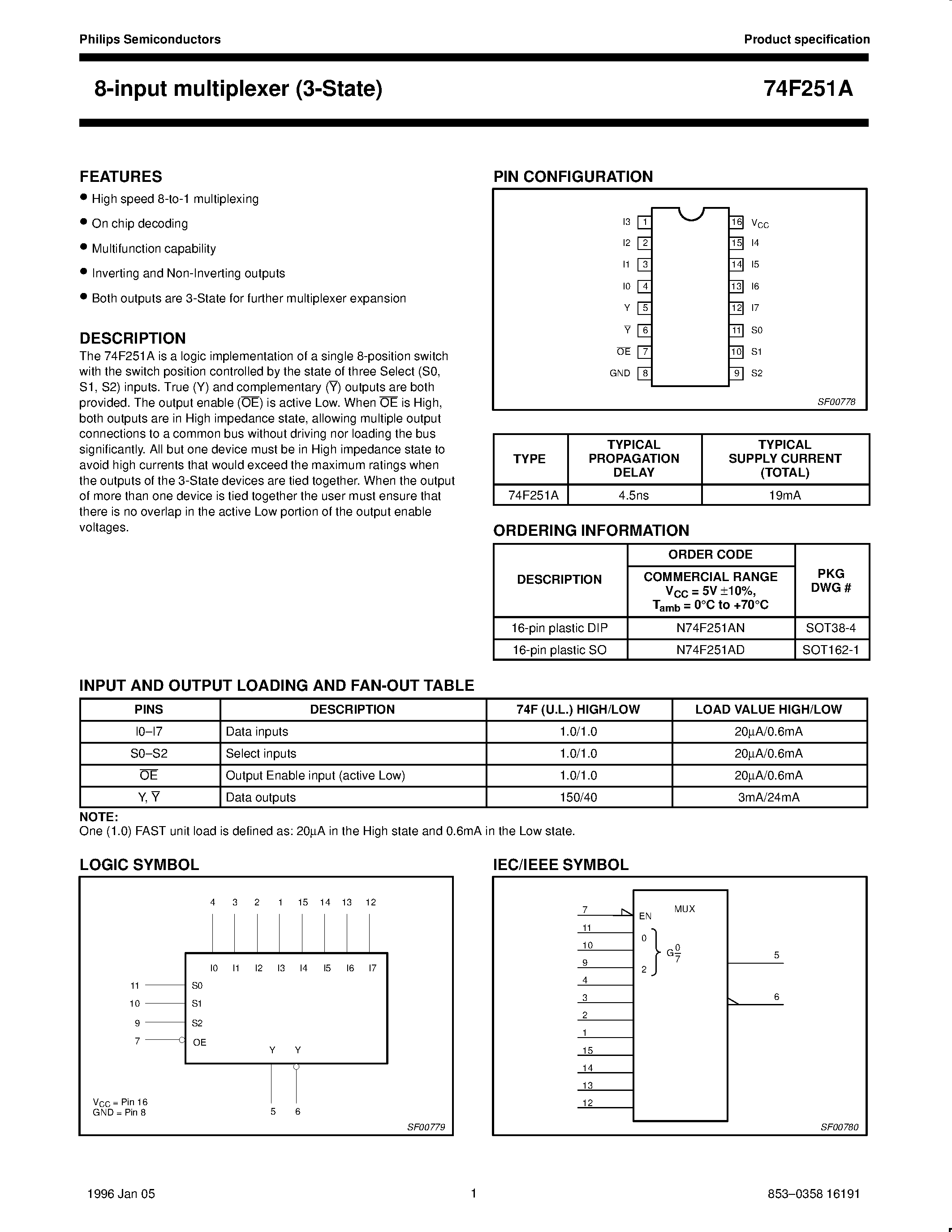 Datasheet 74F251A page 1 Datasheet 74F251A - 8-input multiplexer 3-State page 1