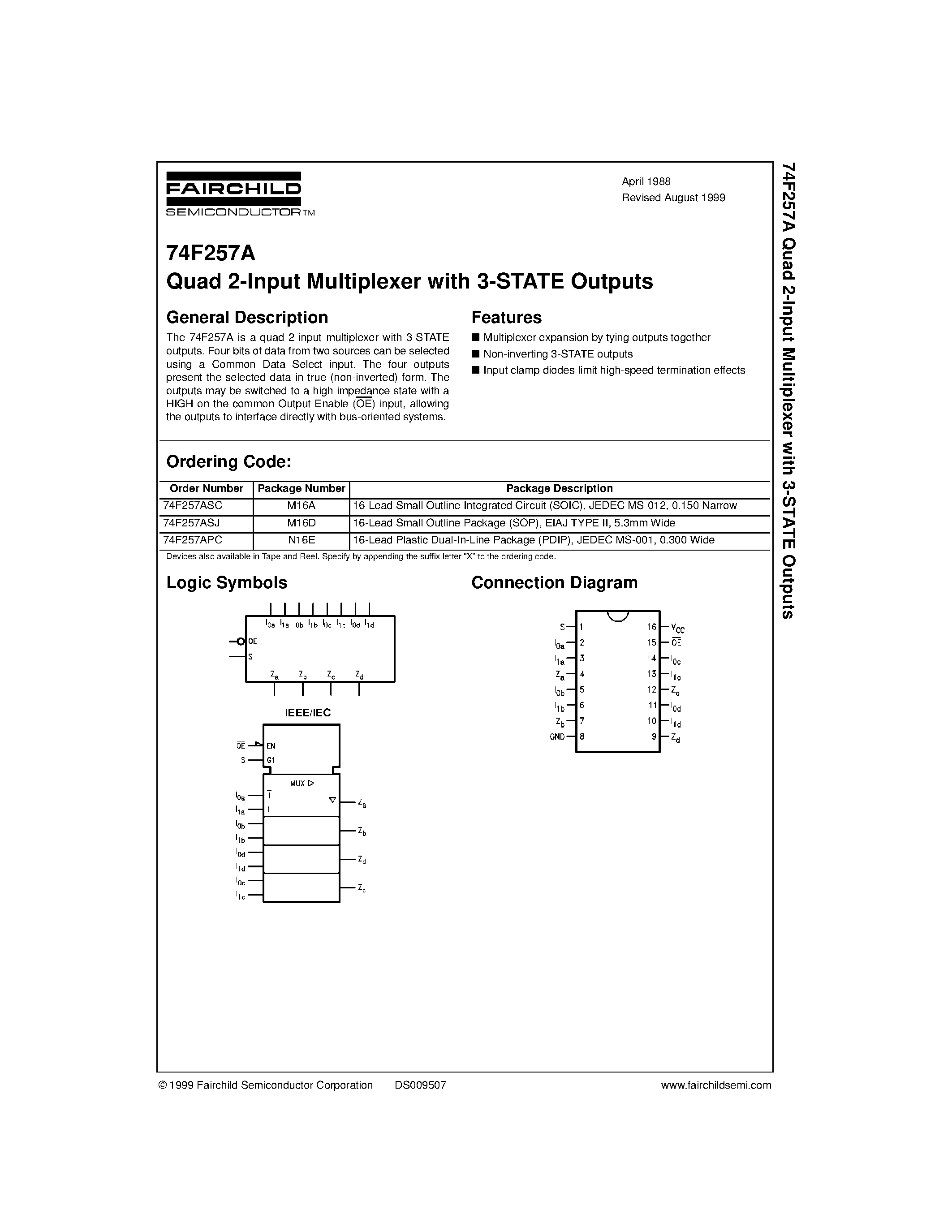 Datasheet 74F257ASJ - Quad 2-Input Multiplexer with 3-STATE Outputs page 1