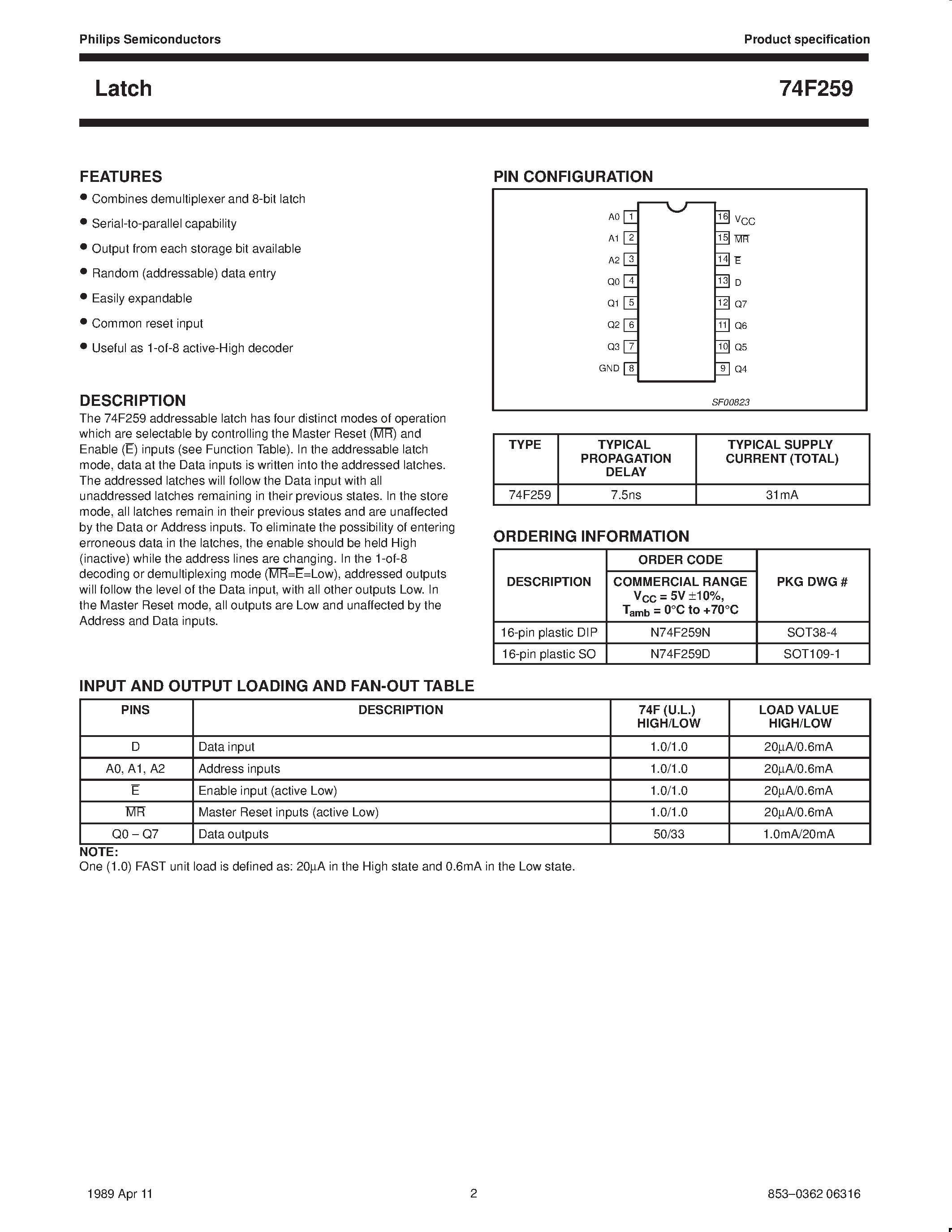 Datasheet 74F259 - Latch page 2