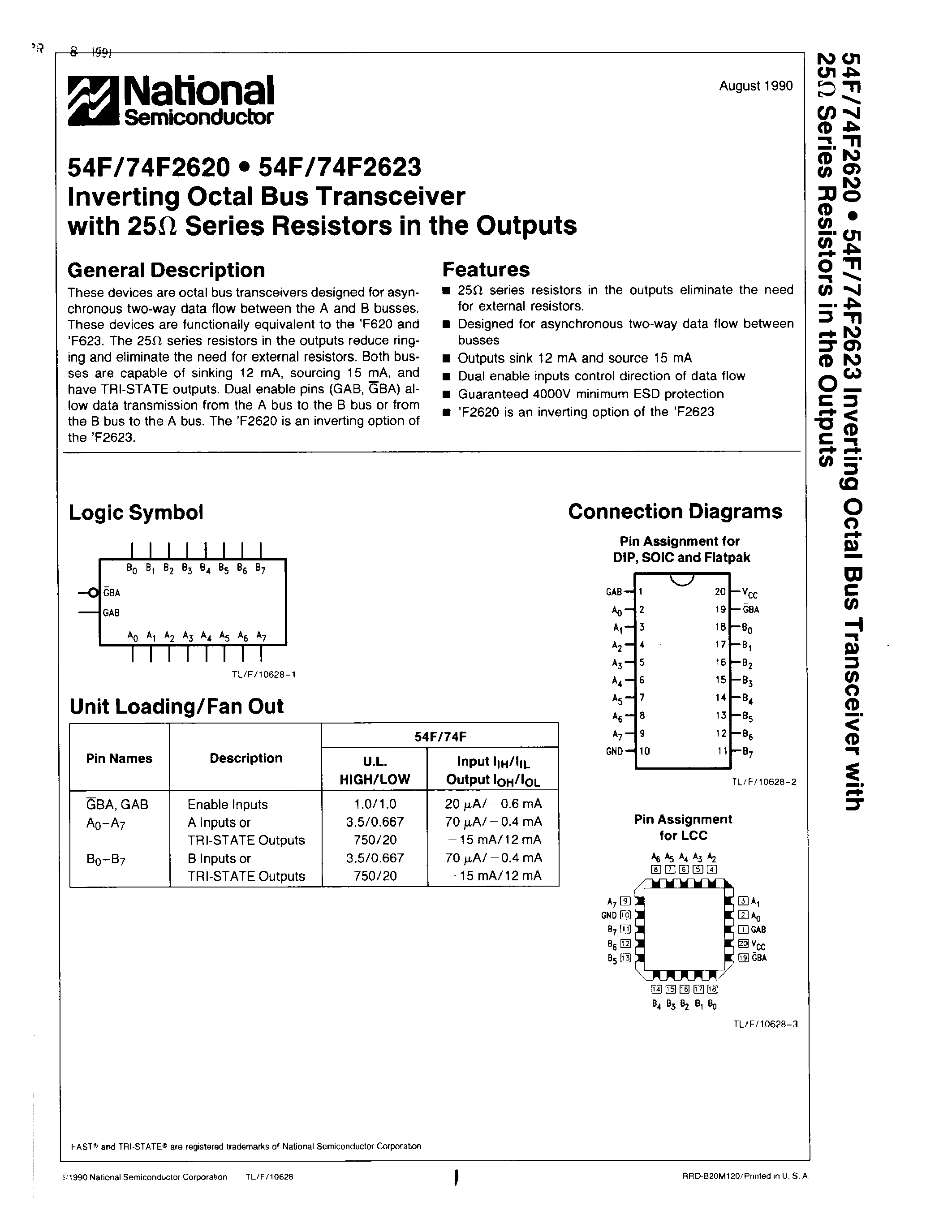 Datasheet 74F2620PCQR - Inverting Octal Bus Transceiver with 25 Series Resistors in the Output page 1