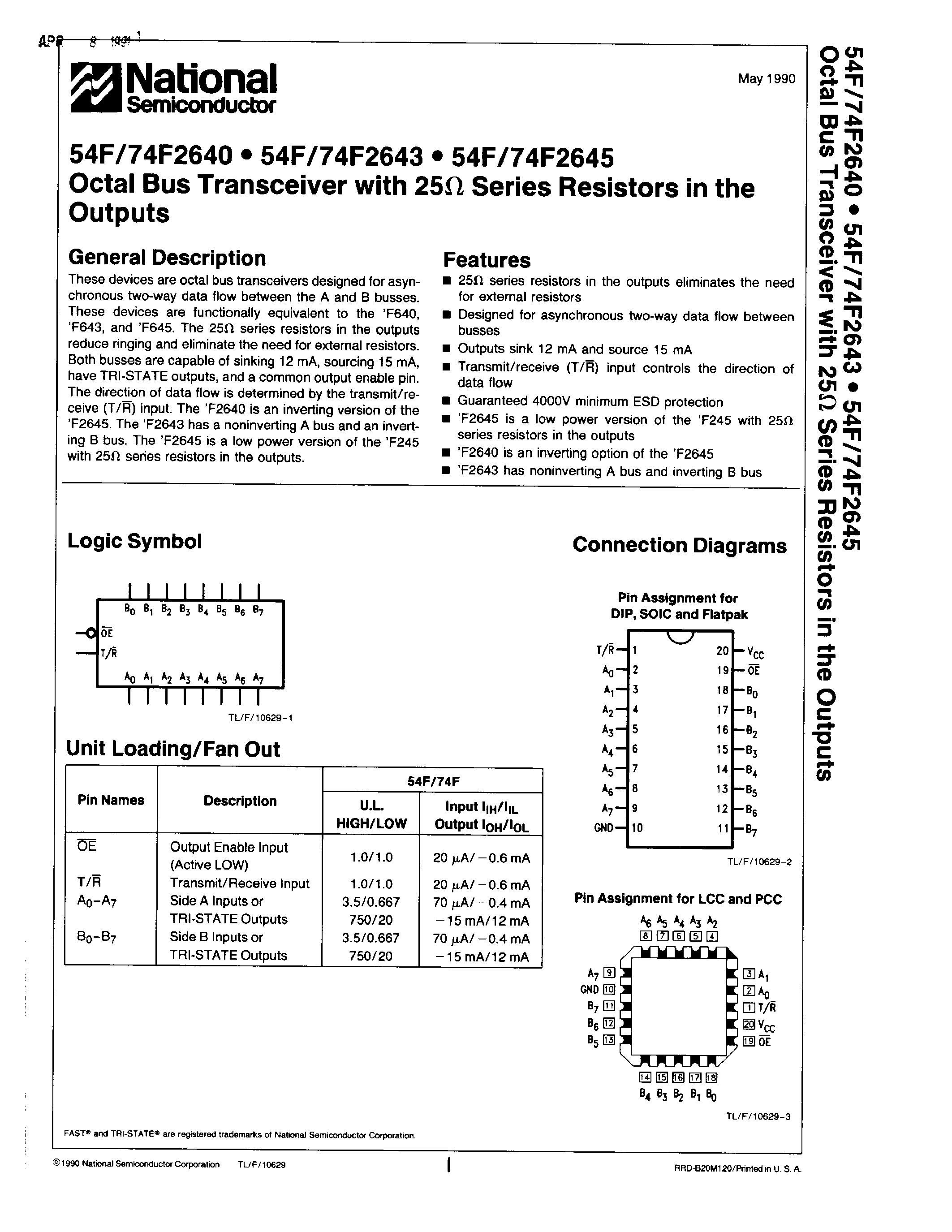 Datasheet 74F2643PCQR - Octal Bus Transceiver with 25 Series Resistors in the Output page 1