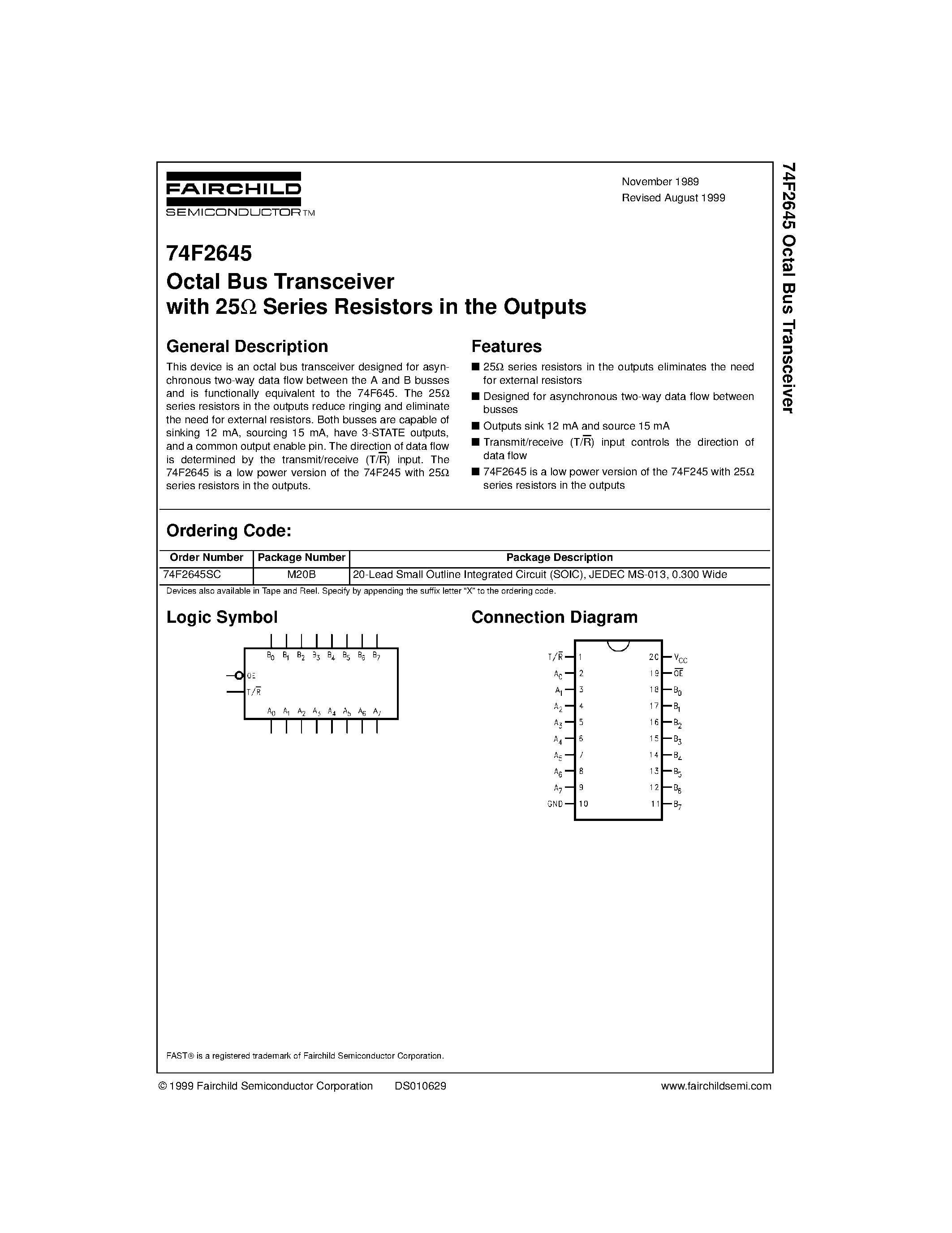 Datasheet 74F2645 - Octal Bus Transceiver with 25 Series Resistors in the Outputs page 1