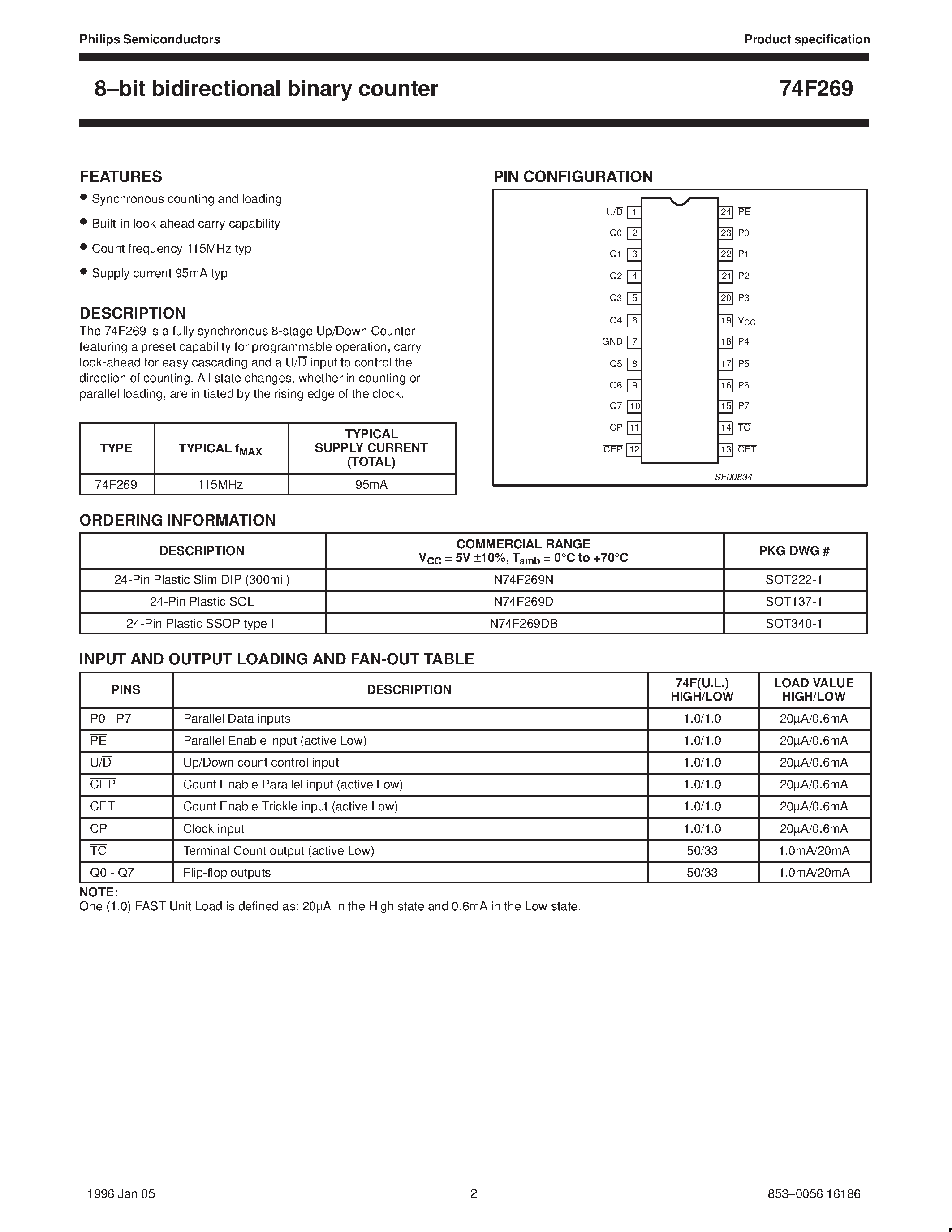 Datasheet 74F269 - 8-bit bidirectional binary counter page 2