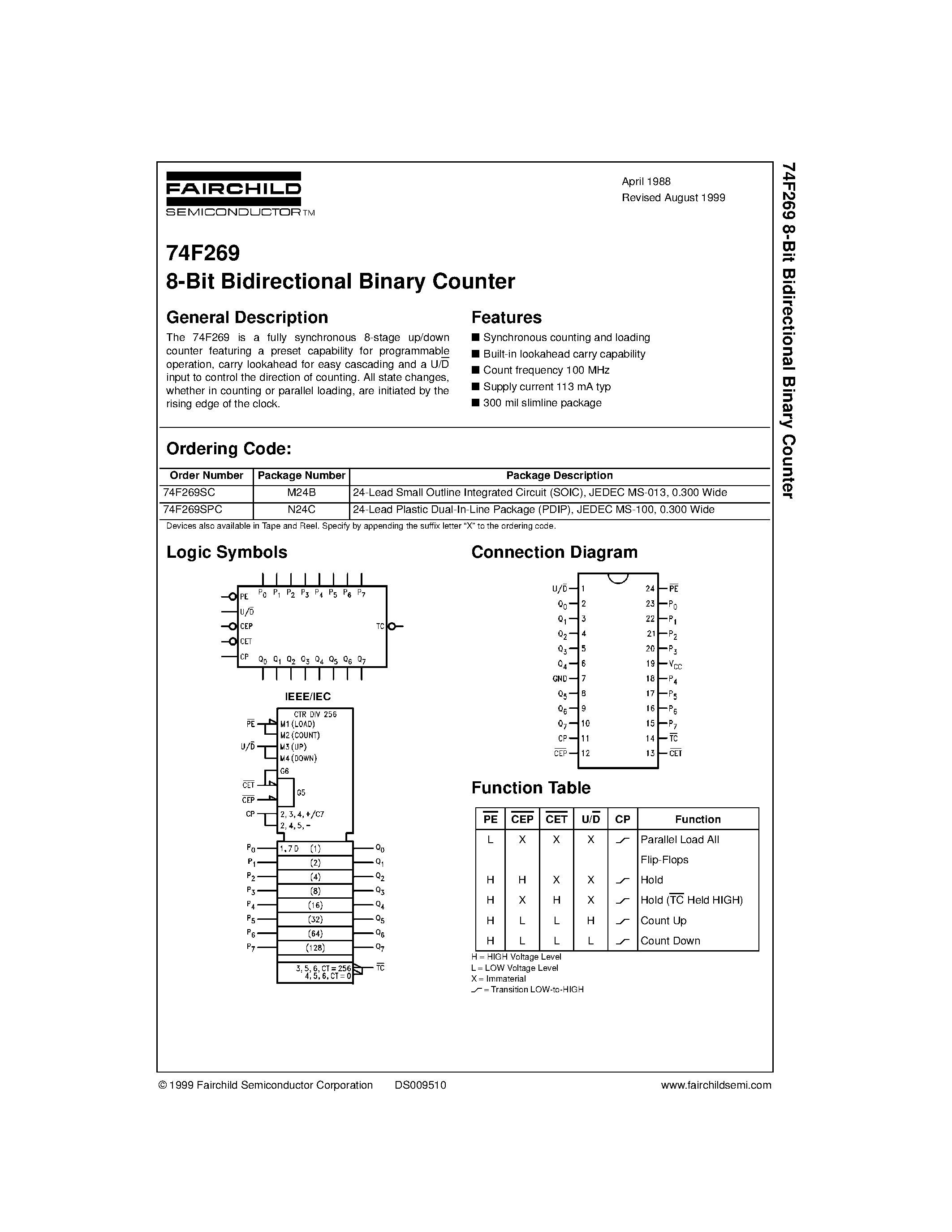 Datasheet 74F269SC - 8-Bit Bidirectional Binary Counter page 1