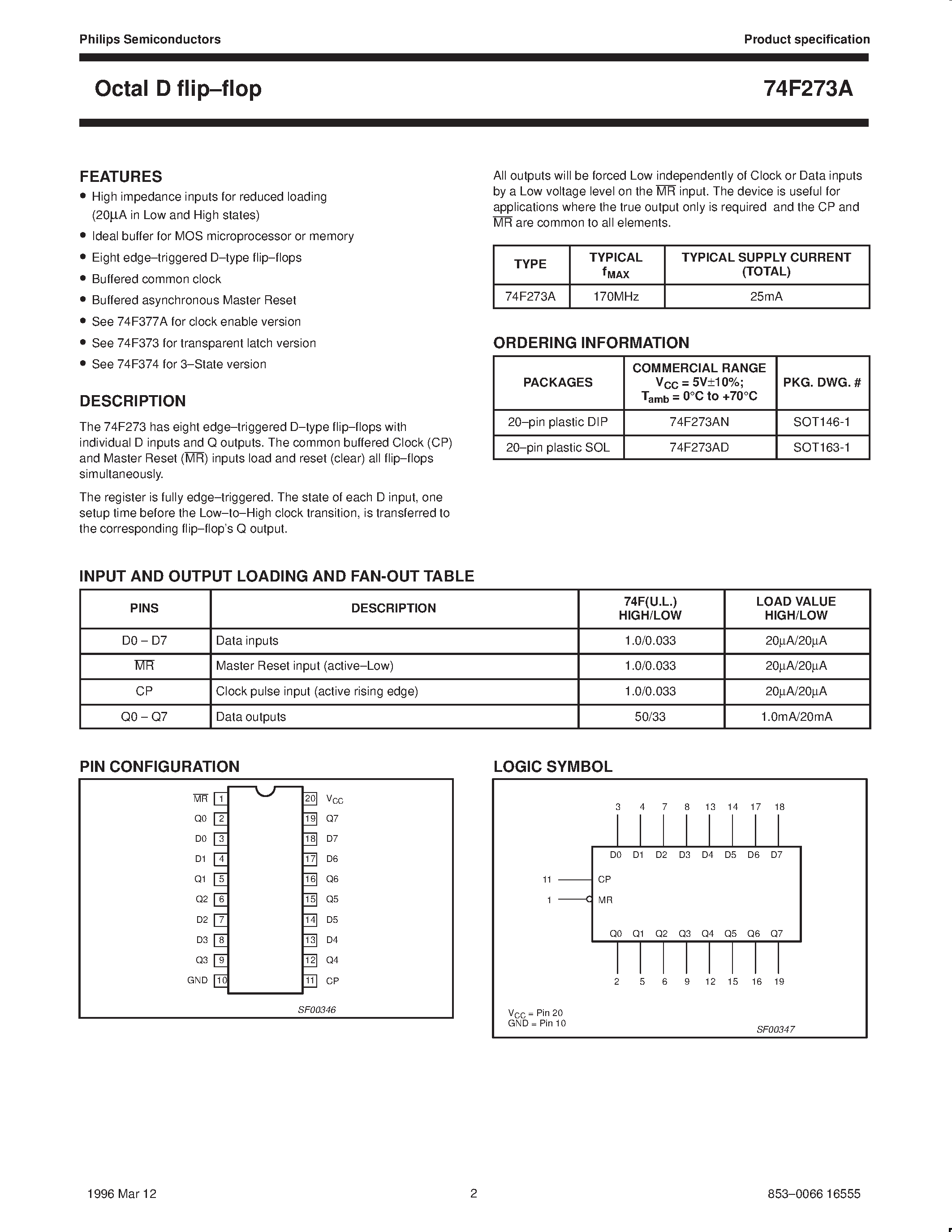 Datasheet 74F273A - Octal D flip-flop page 2