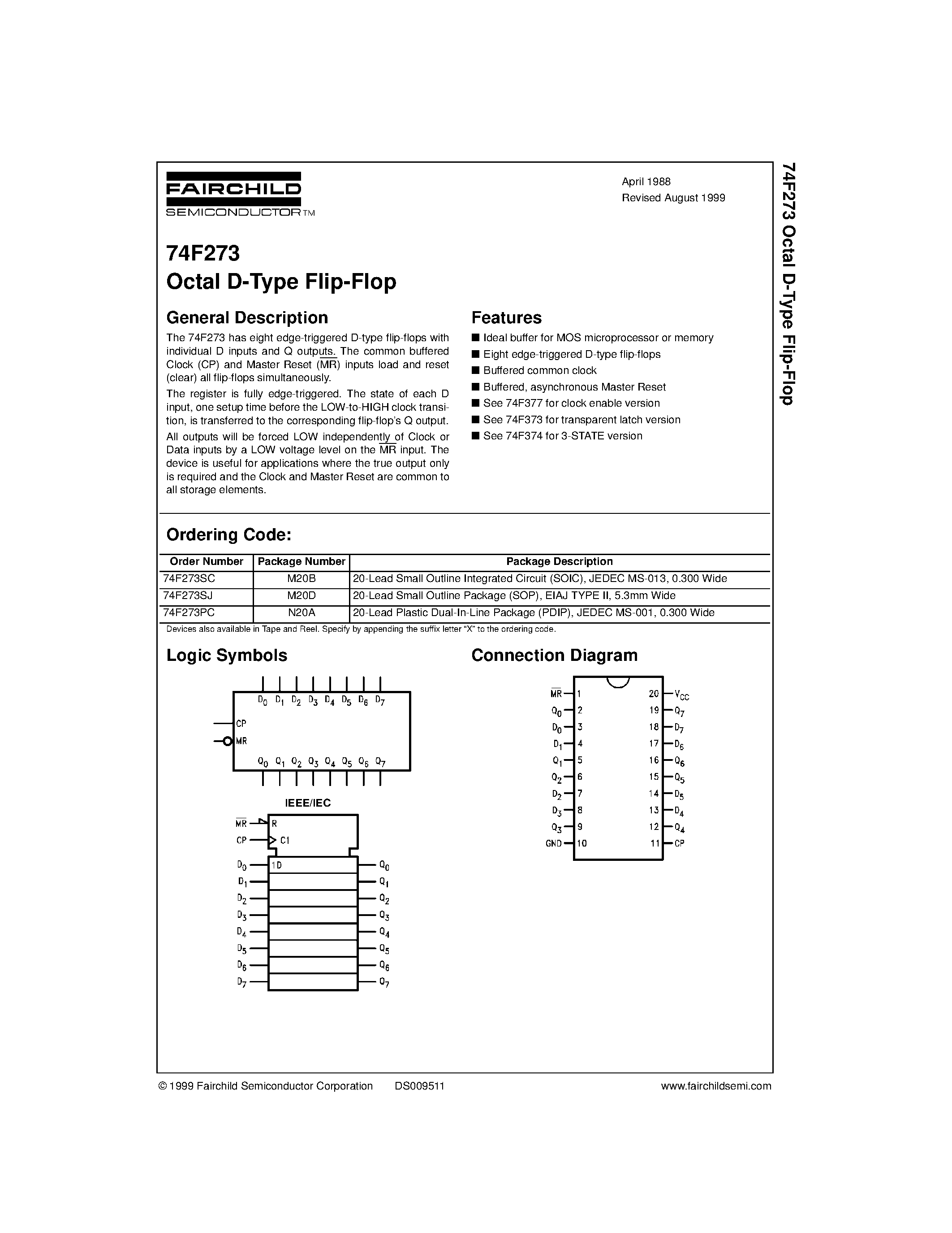 Datasheet 74F273PC - Octal D-Type Flip-Flop page 1