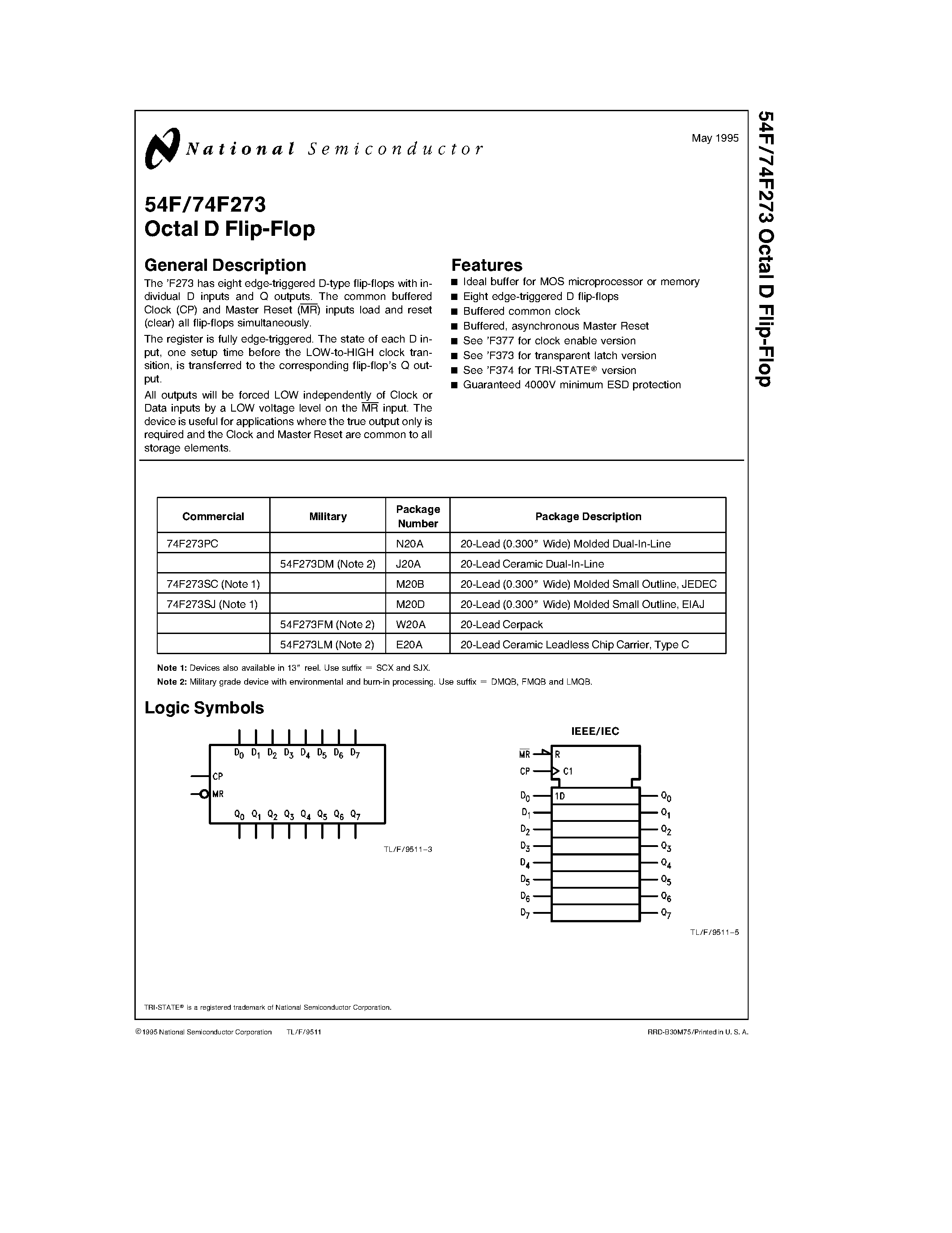 Datasheet 74F273SJ - Octal D Flip-Flop page 1