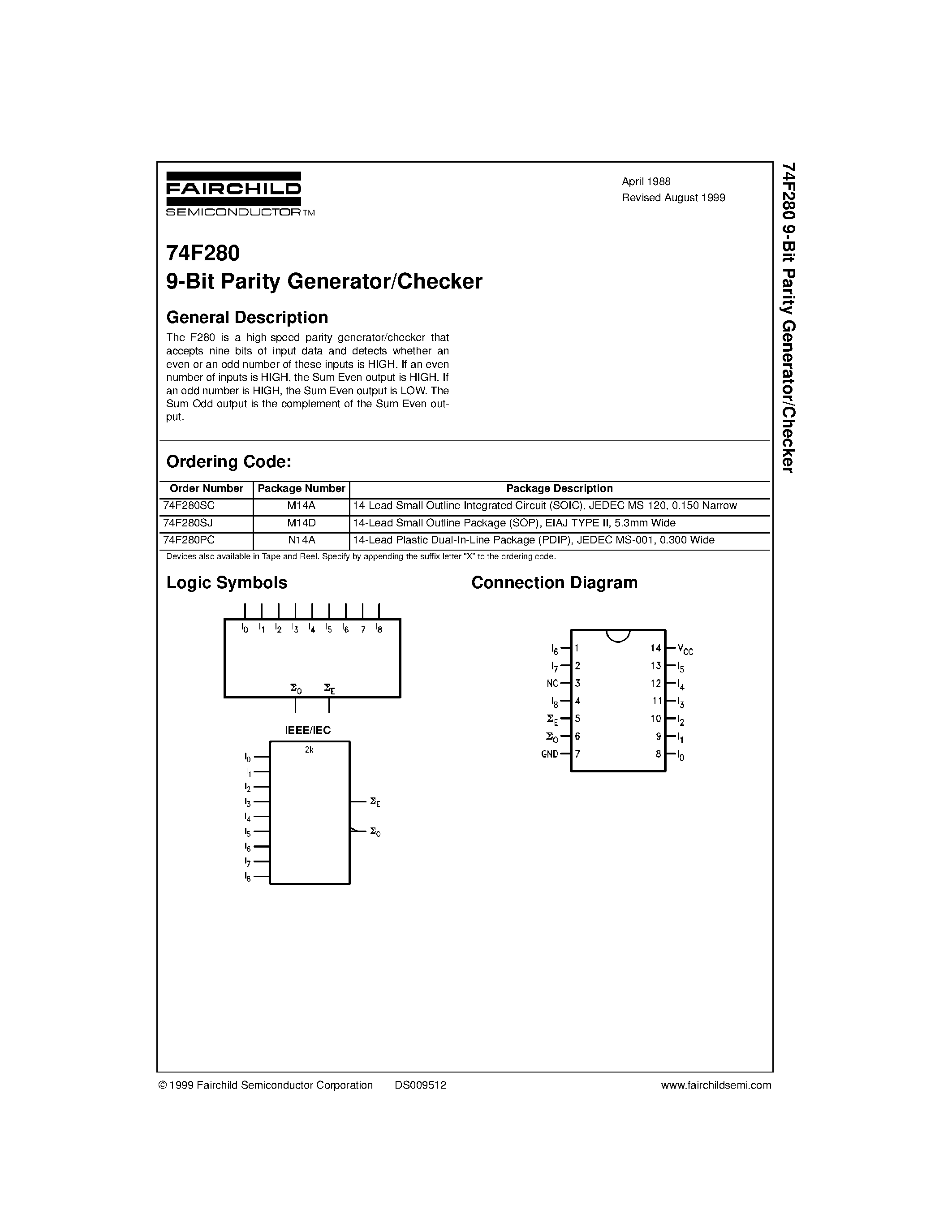 Datasheet 74F280SC - 9-Bit Parity Generator/Checker page 1