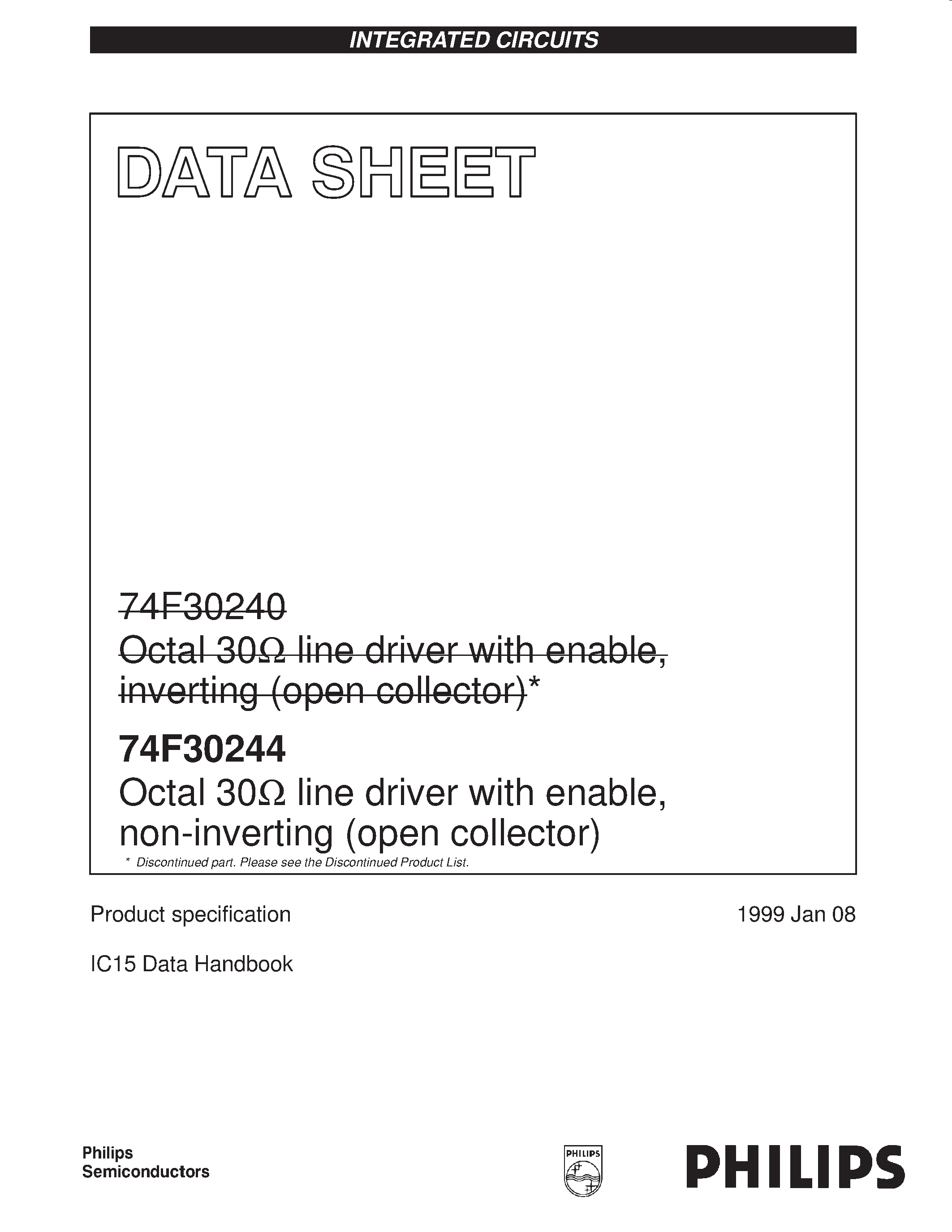 Datasheet 74F30244 - Octal 30ohm line driver with enable / non-inverting open collector page 1