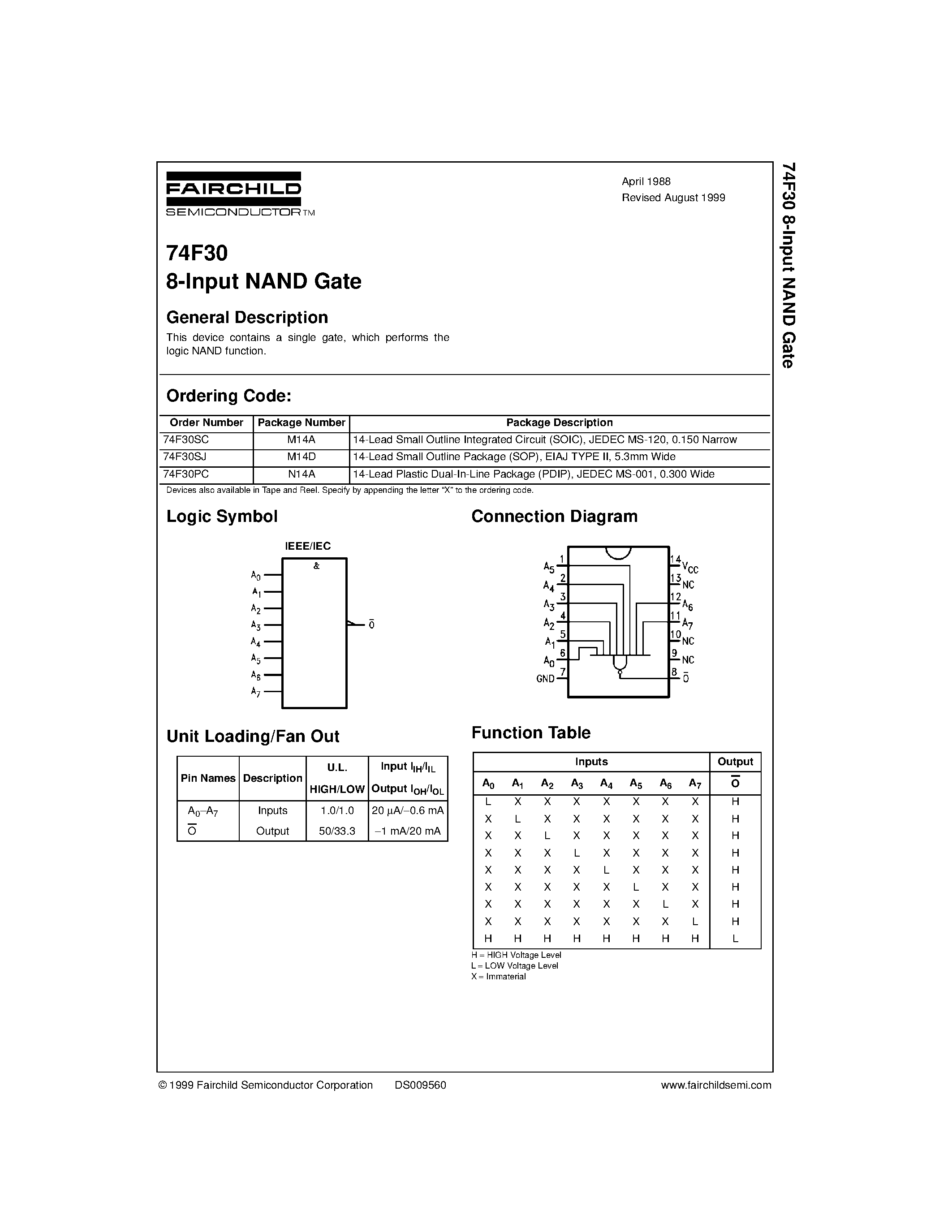 Datasheet 74F30SC - 8-Input NAND Gate page 1
