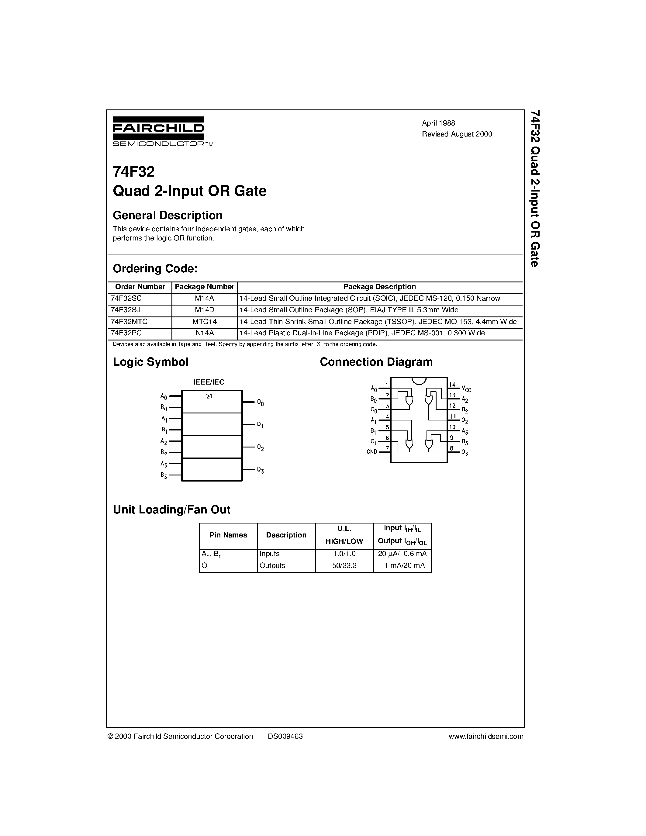 Datasheet 74F32MTC - Quad 2-Input OR Gate page 1