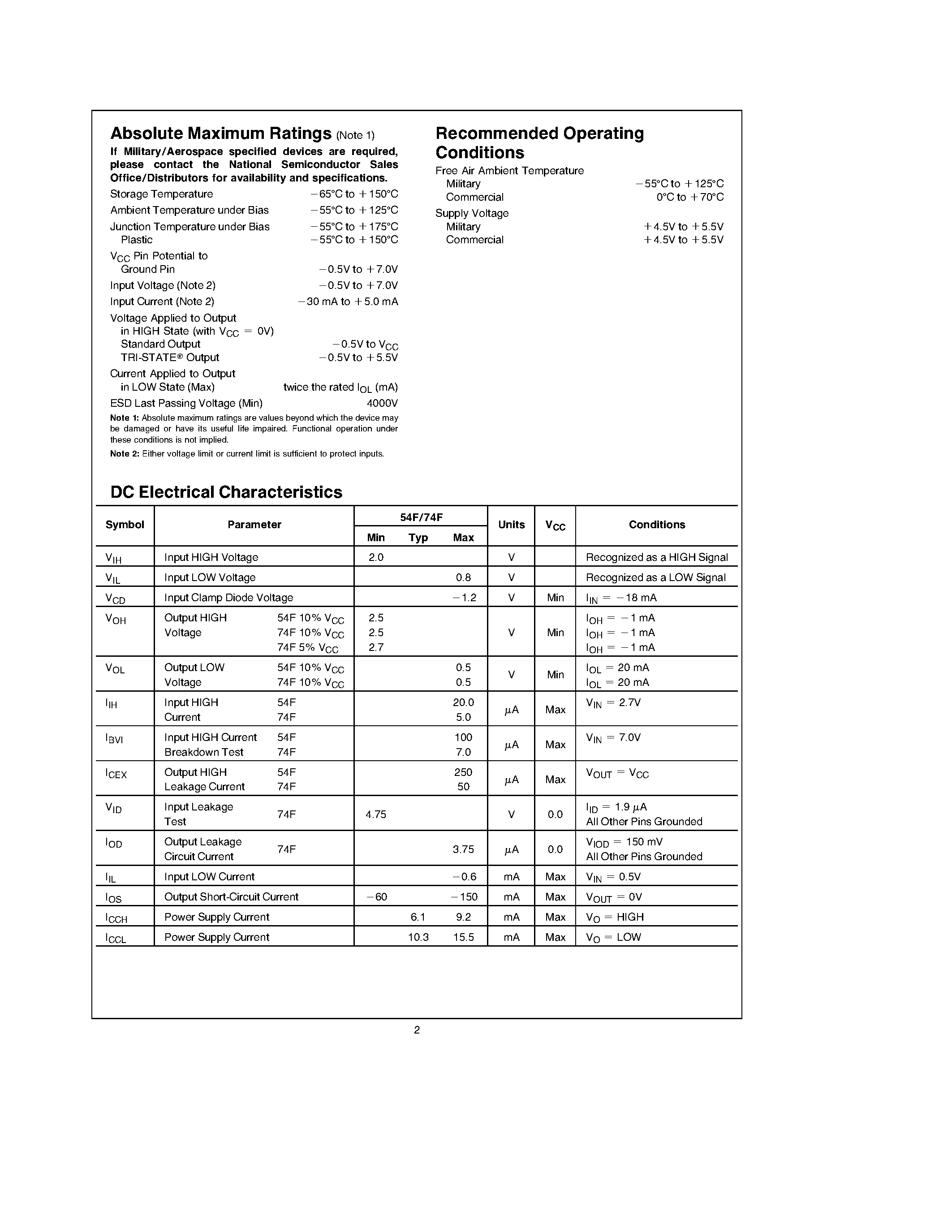 Datasheet 74F32SC page 2 Datasheet 74F32SC - Quad 2-Input OR Gate page 2