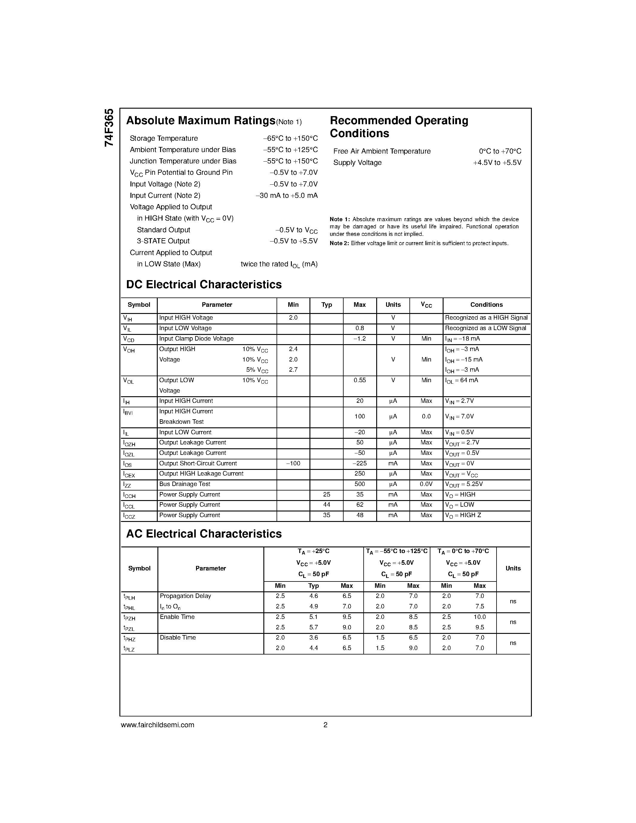 Datasheet 74F365PC - Hex Buffer/Driver with 3-STATE Outputs page 2