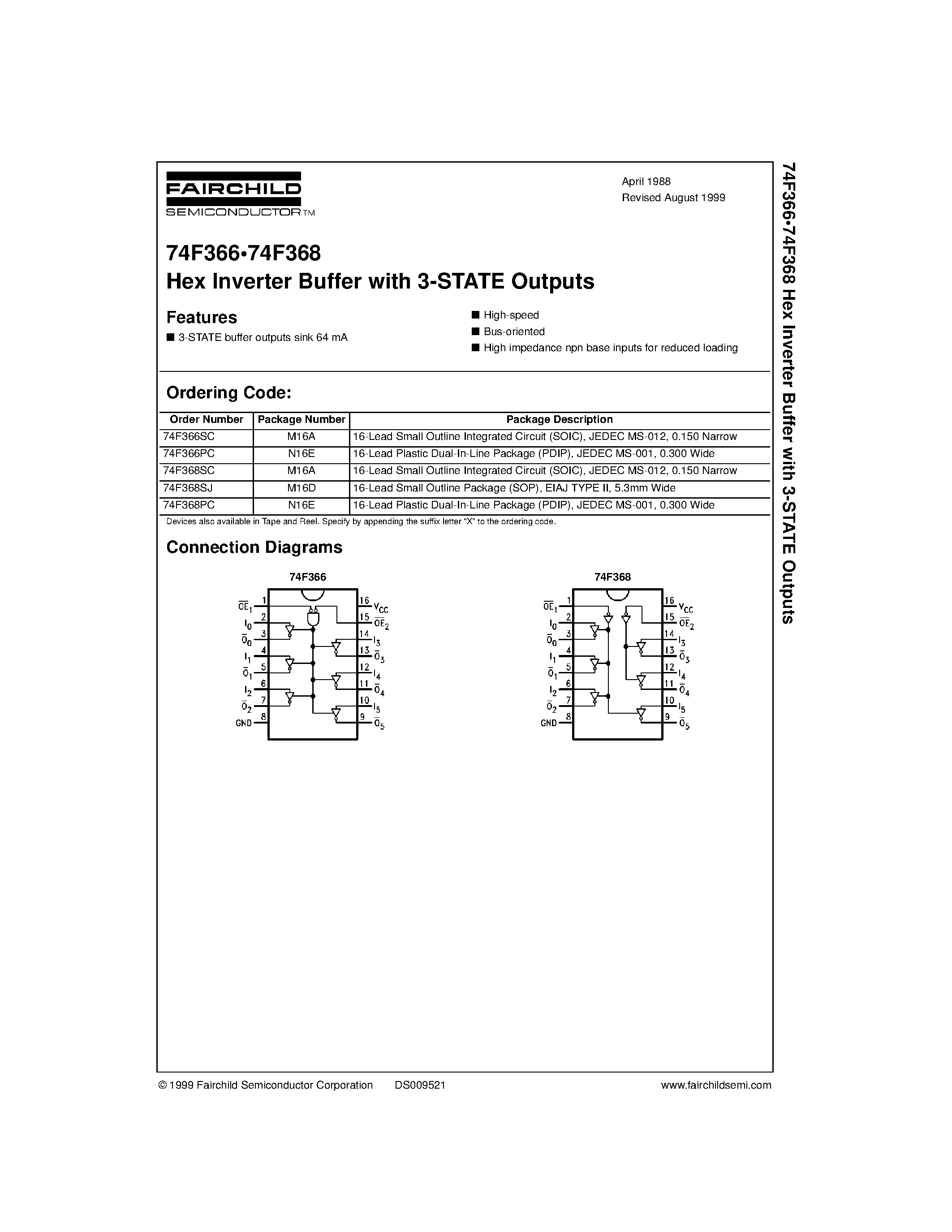 Datasheet 74F366SC - Hex Inverter Buffer with 3-STATE Outputs page 1