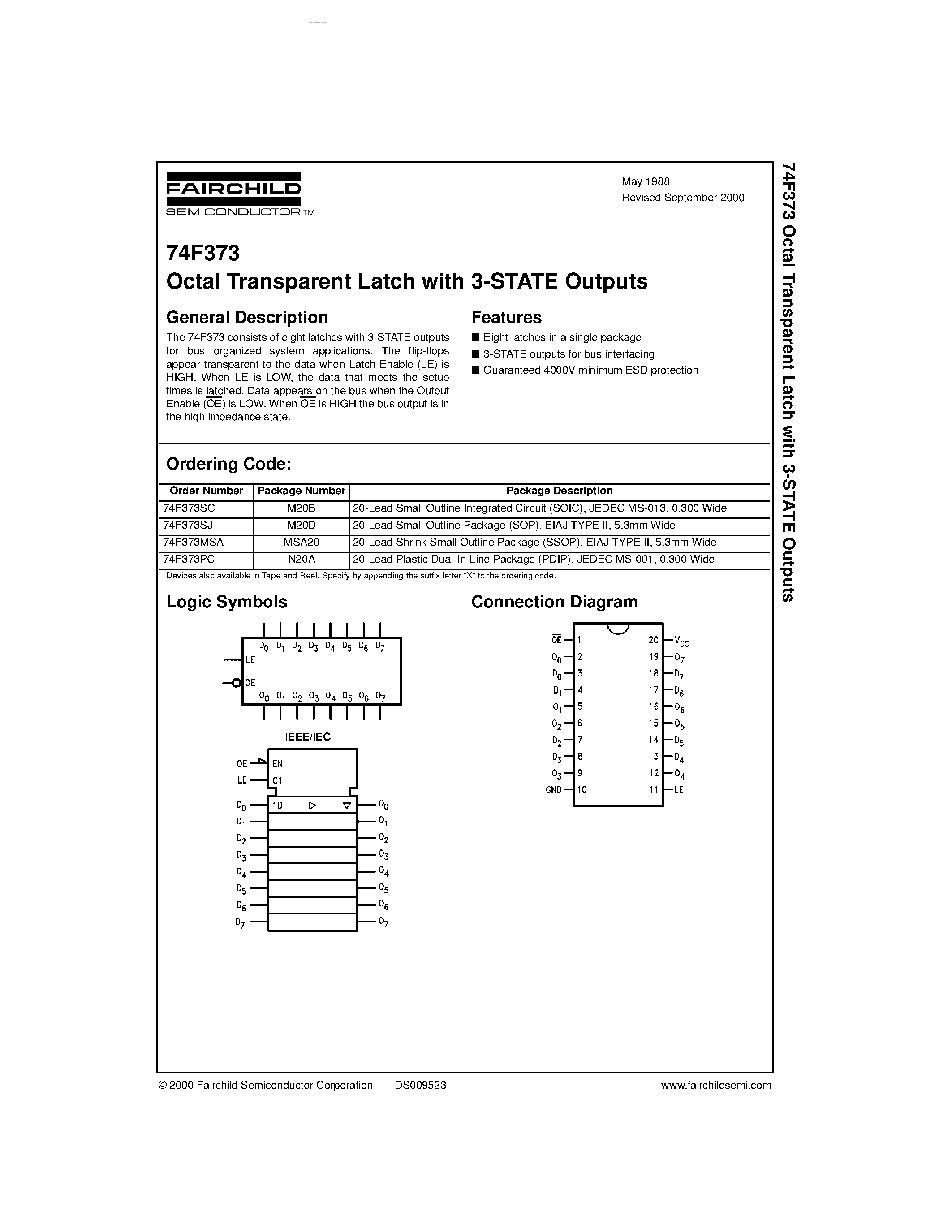 Datasheet 74F373 - Octal Transparent Latch with 3-STATE Outputs page 1