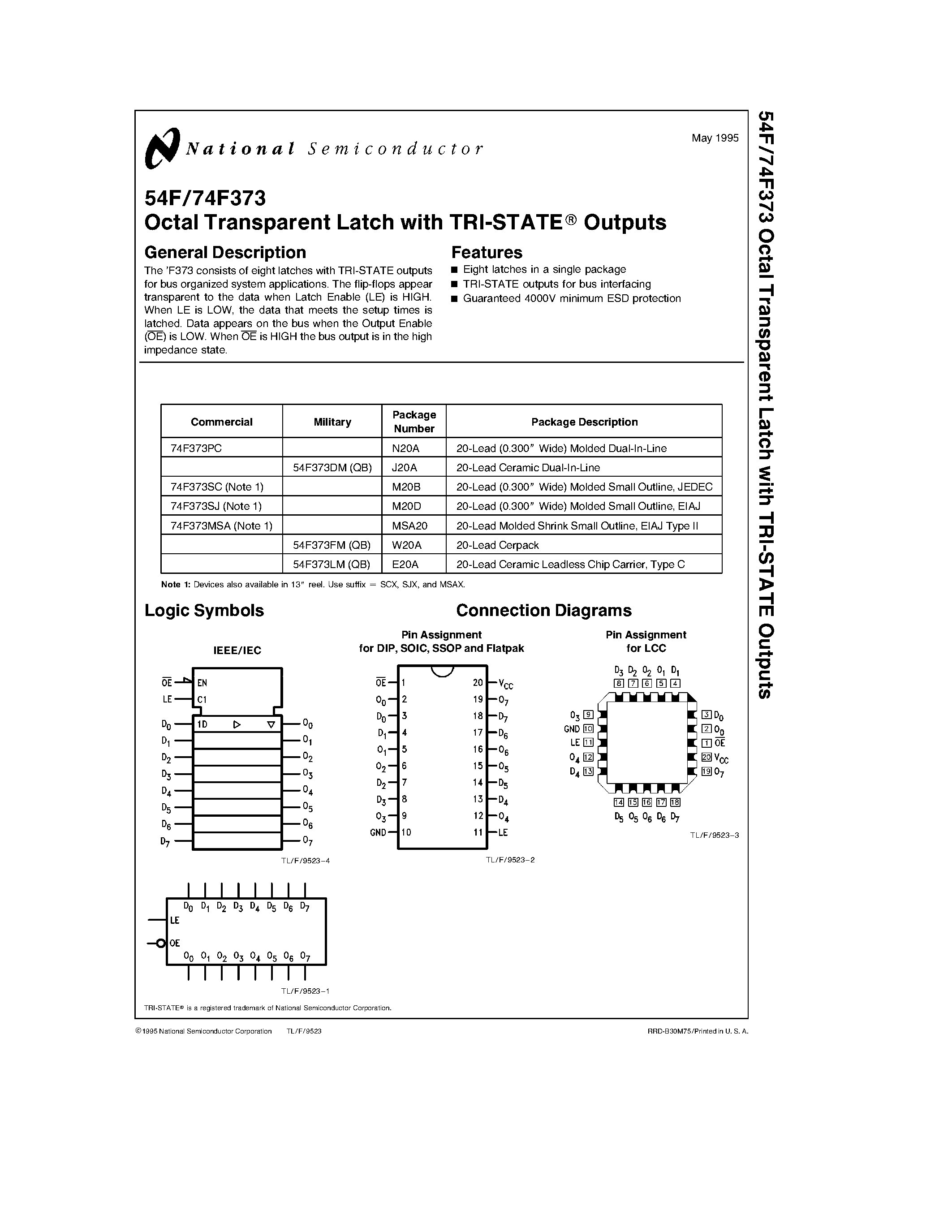 Datasheet 74F373 - Octal Transparent Latch with TRI-STATE Outputs page 1