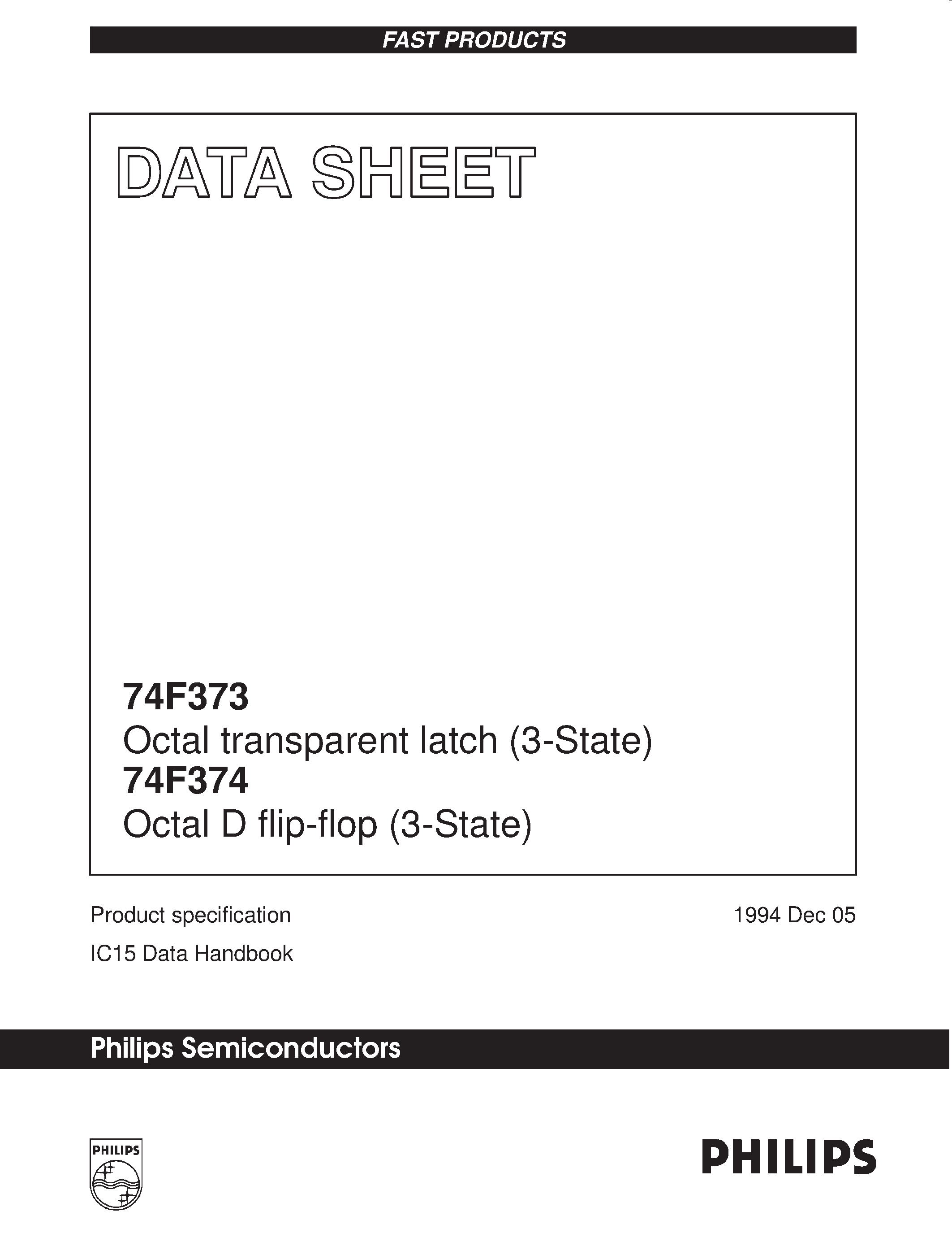 Даташит на микросхему 74F374 страница 1 Даташит 74F374 - Octal transparent latch 3-State страница 1