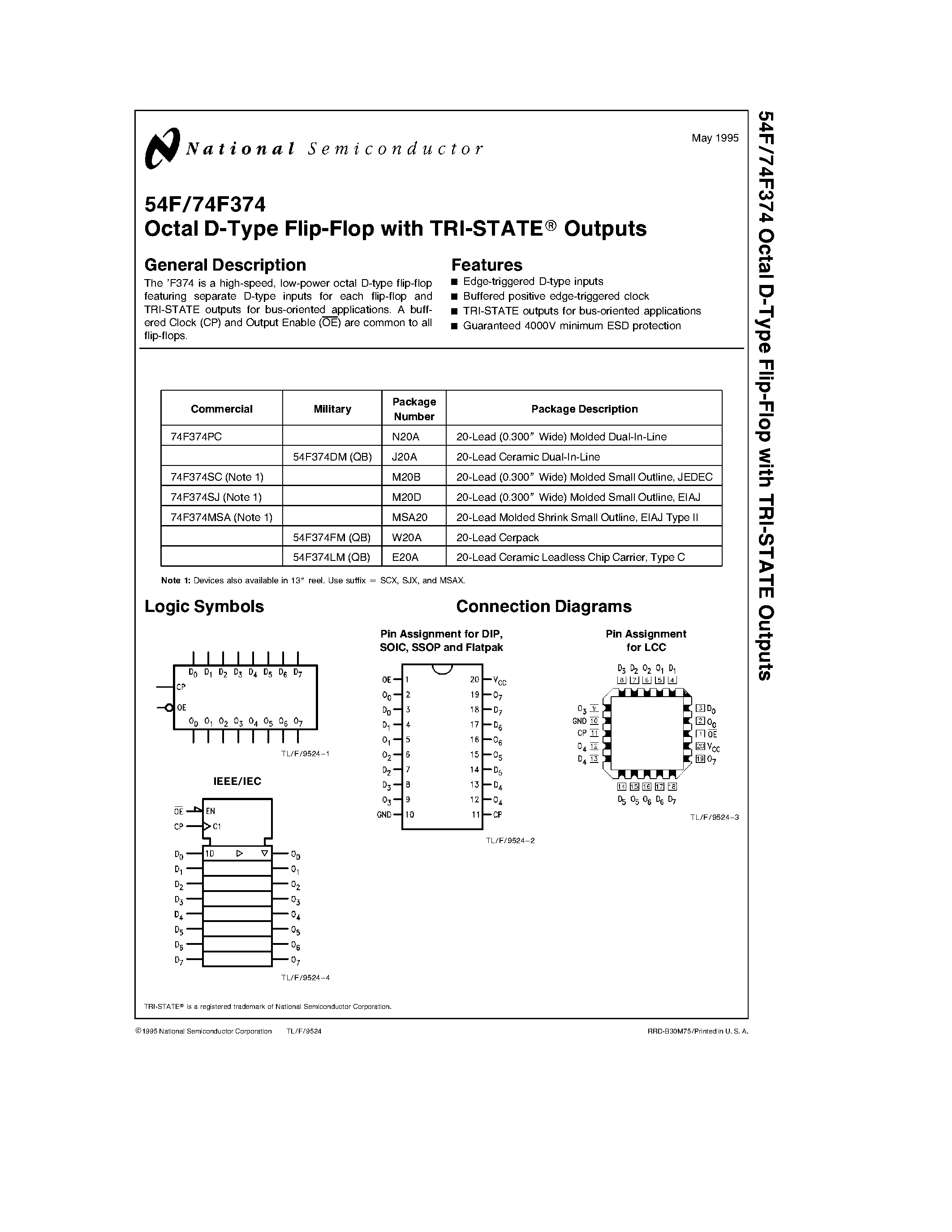 Datasheet 74F374SC - Octal D-Type Flip-Flop with TRI-STATE Outputs page 1
