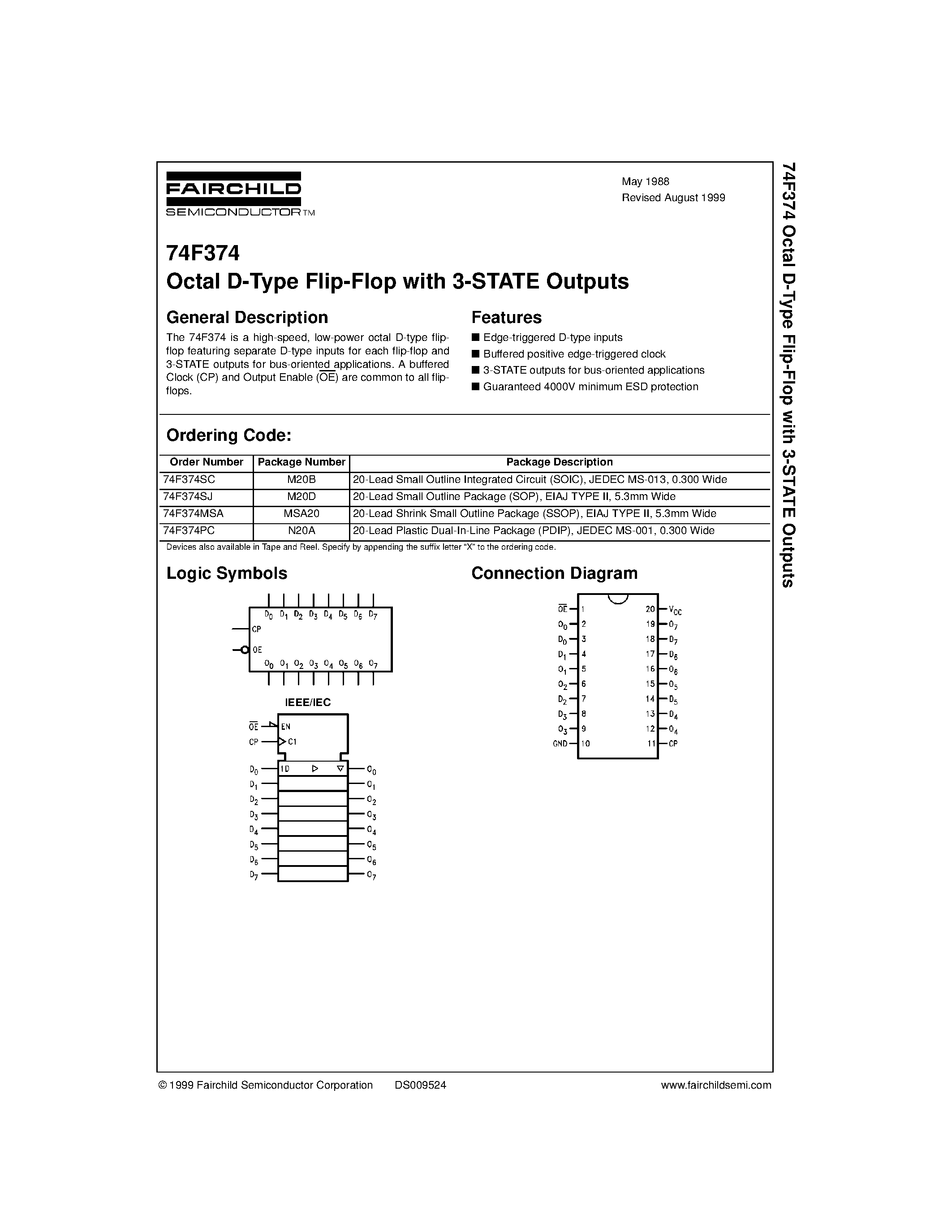Datasheet 74F374SJ - Octal D-Type Flip-Flop with 3-STATE Outputs page 1