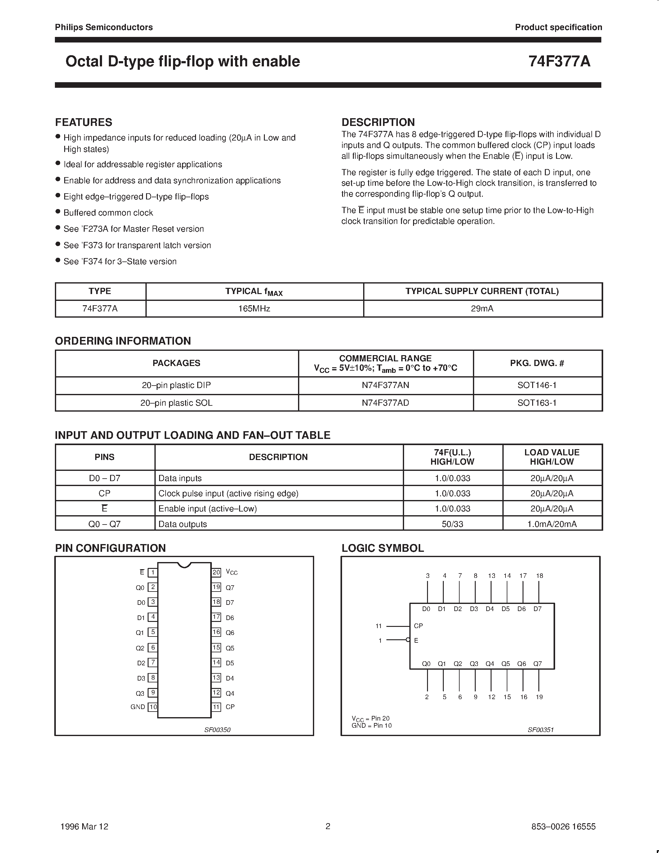 Datasheet 74F377A - Octal D-type flip-flop with enable page 2