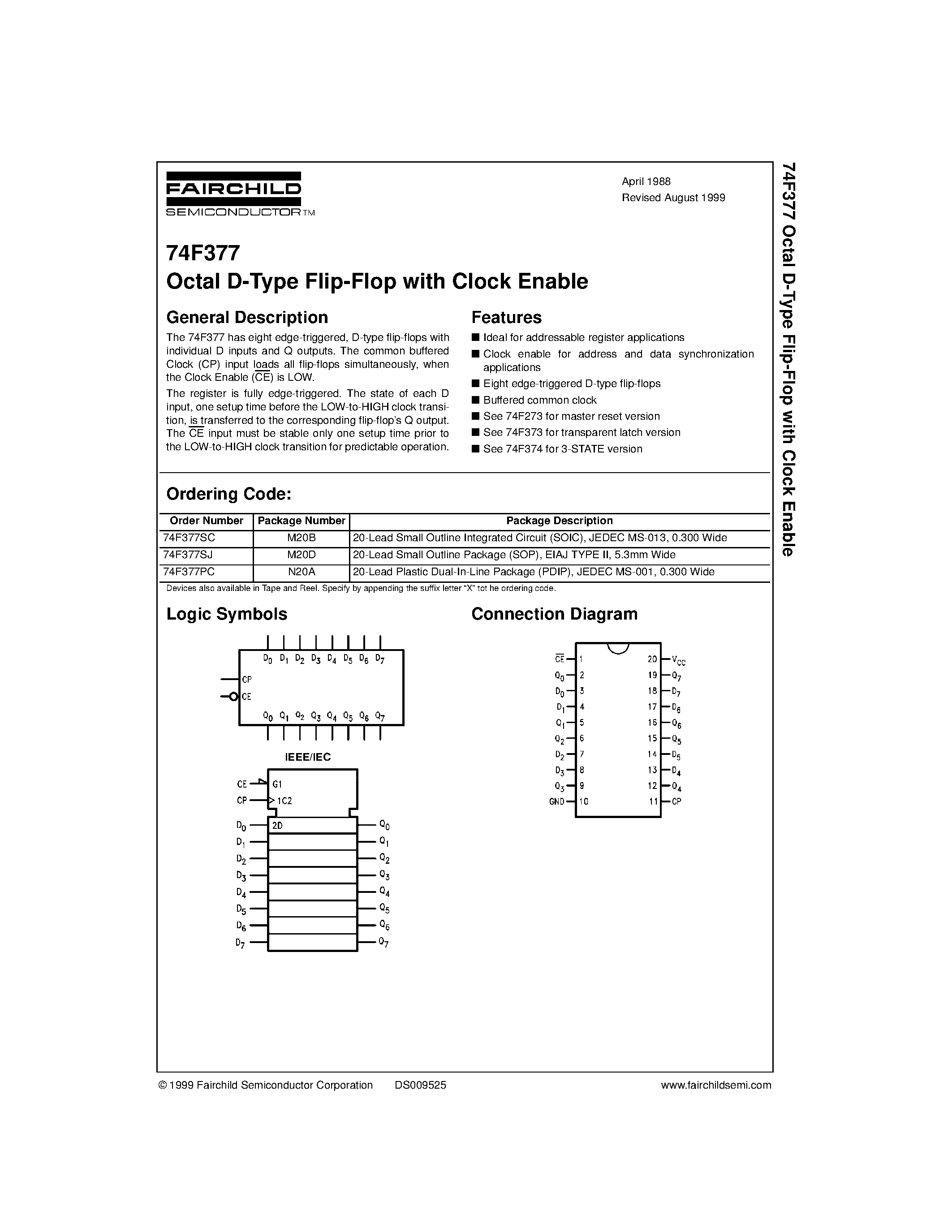 Datasheet 74F377PC - Octal D-Type Flip-Flop with Clock Enable page 1