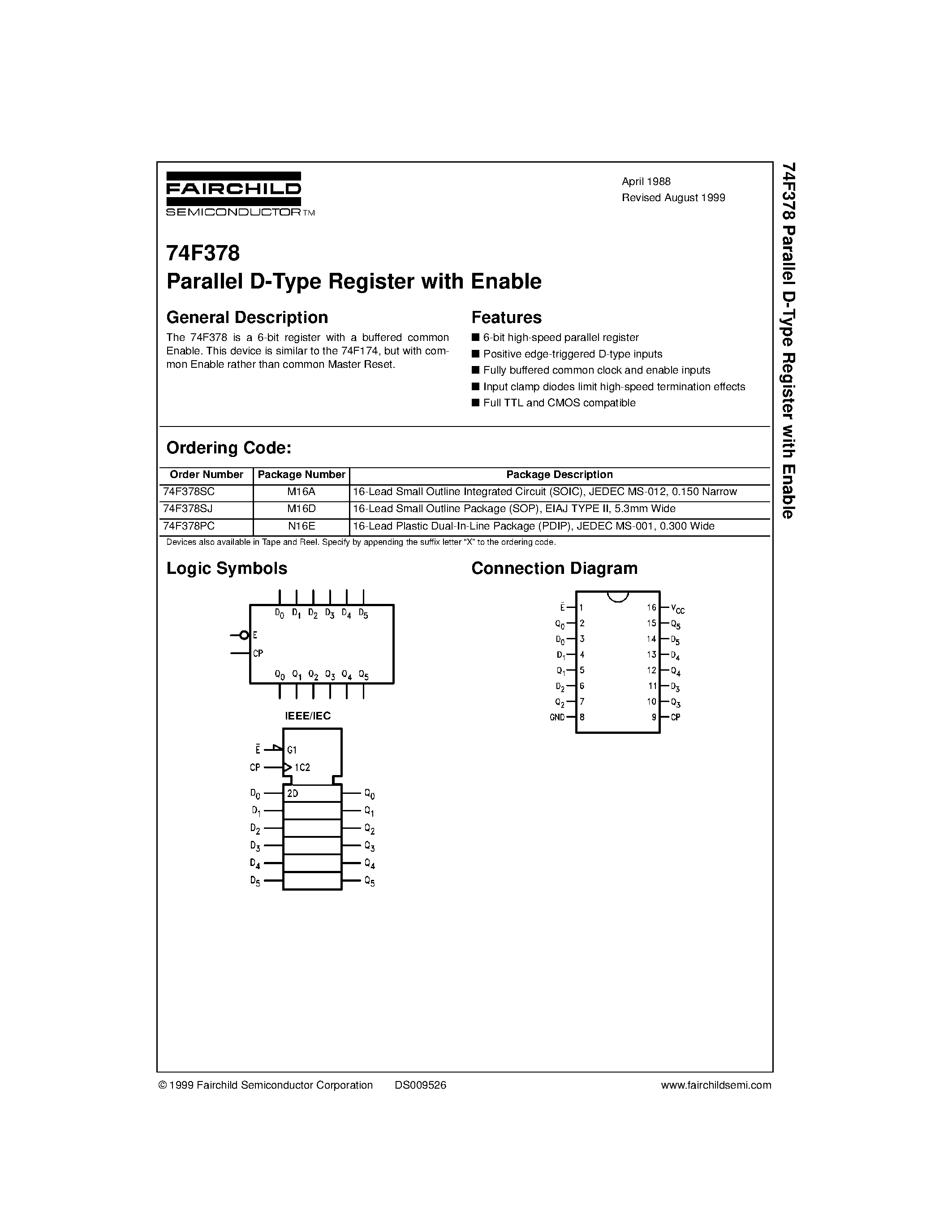 Datasheet 74F378PC - Parallel D-Type Register with Enable page 1