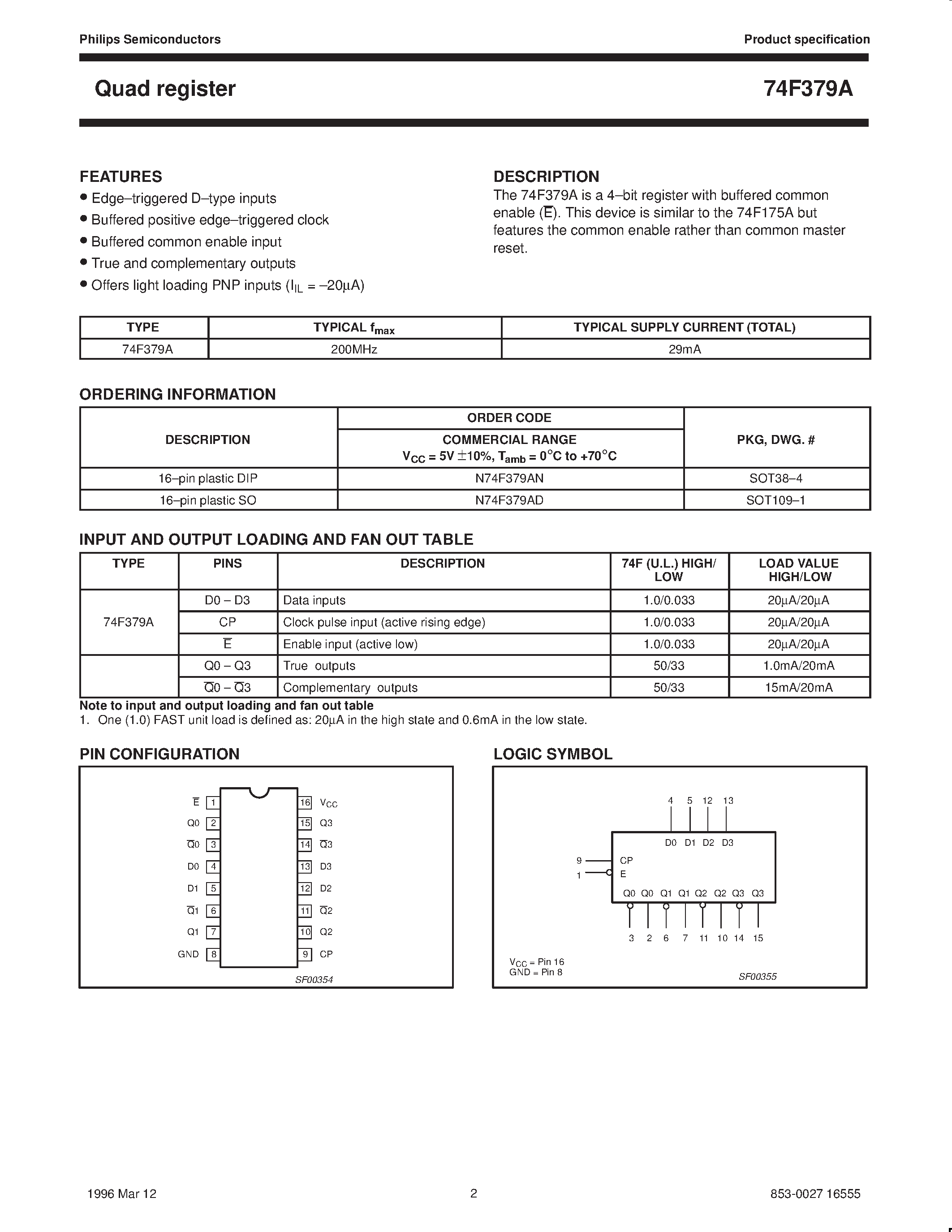 Datasheet 74F379A - Quad register page 2