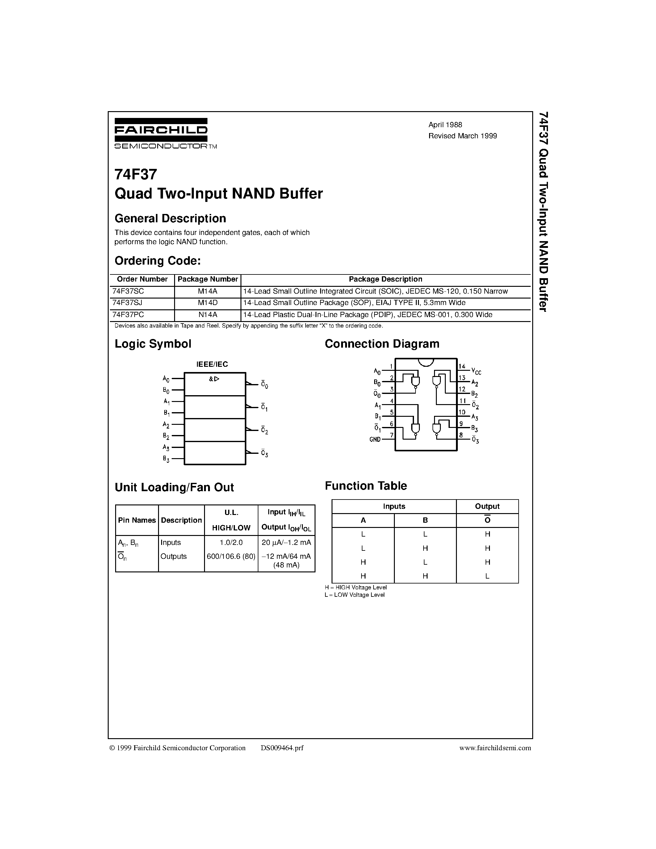 Datasheet 74F37SJ - Quad Two-Input NAND Buffer page 1