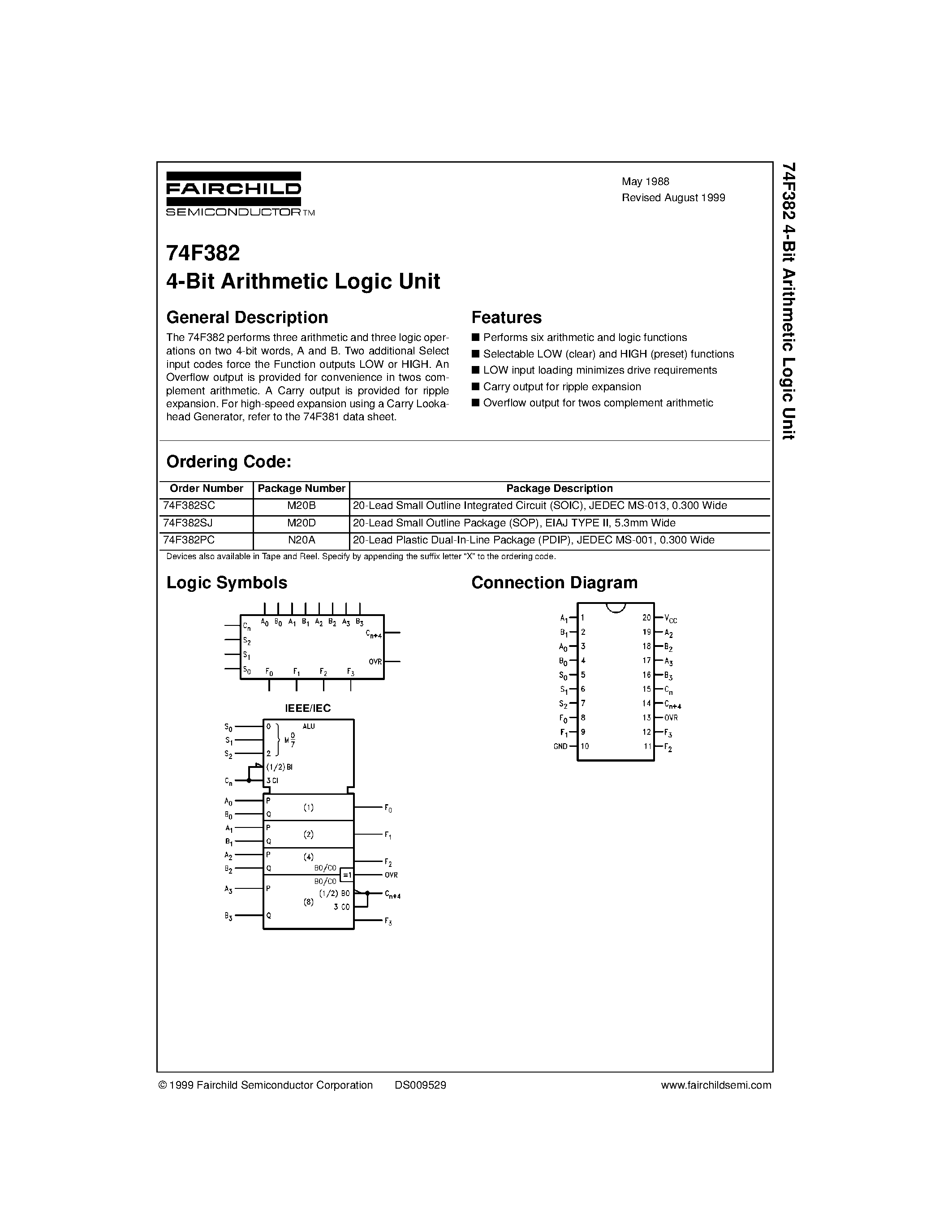 Datasheet 74F382SC - 4-Bit Arithmetic Logic Unit page 1