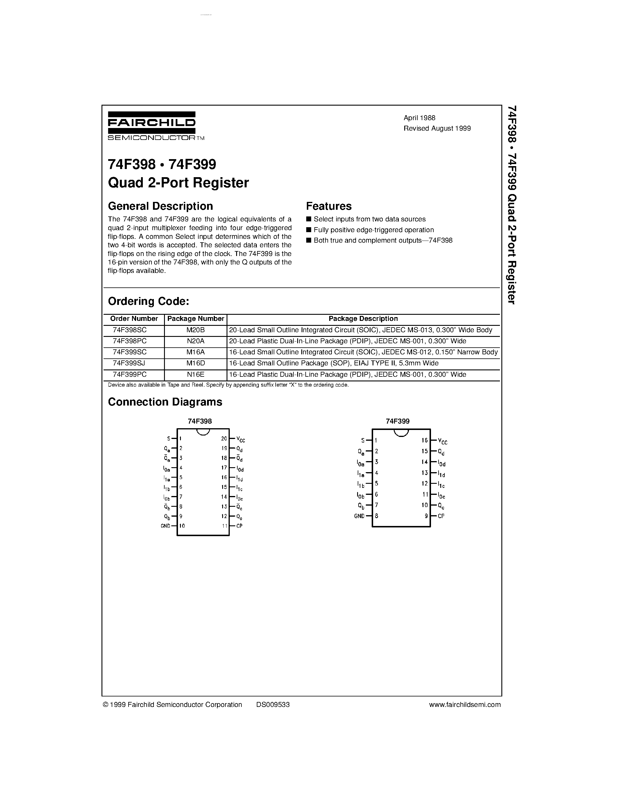 Datasheet 74F399PC - Quad 2-Port Register page 1