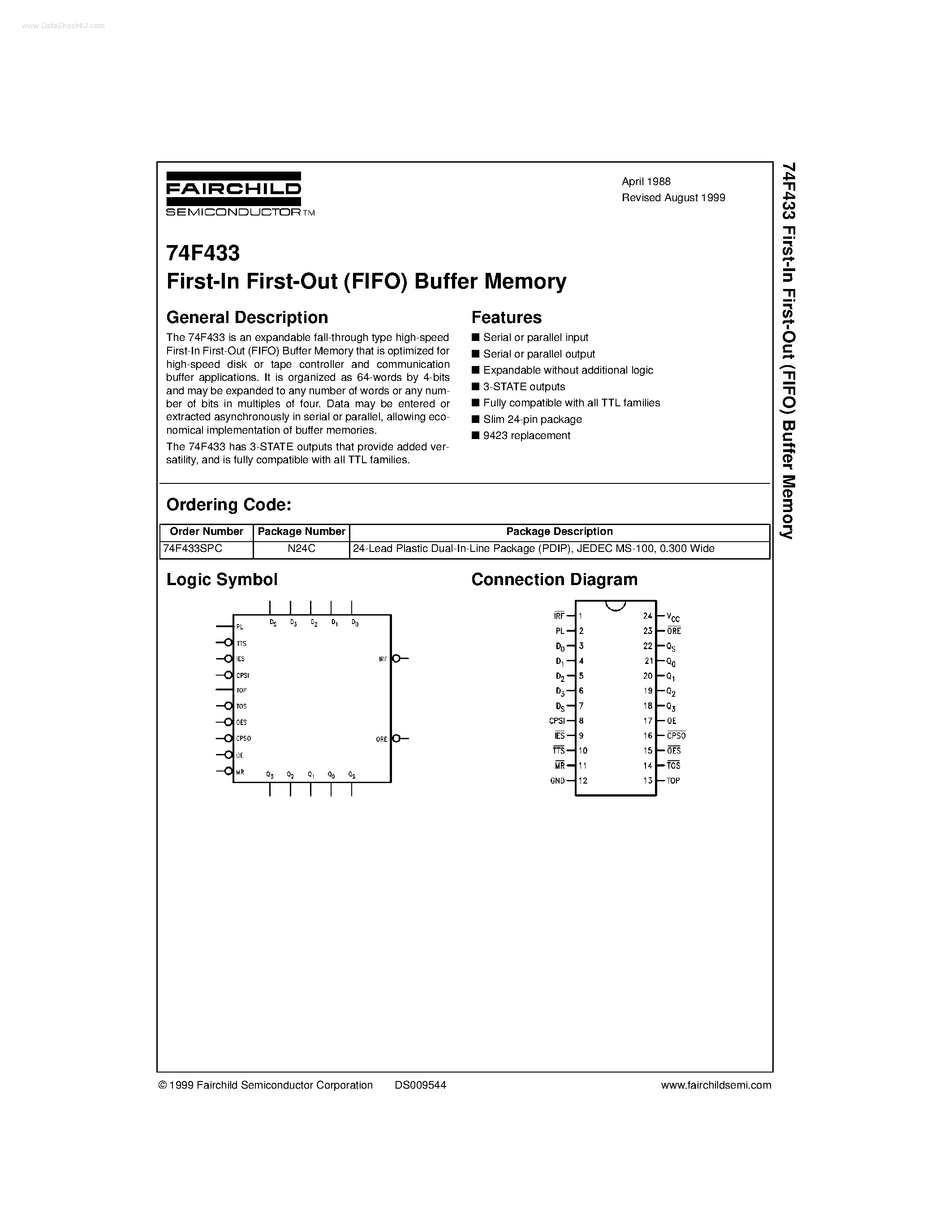 Datasheet 74F433 - First-In First-Out (FIFO) Buffer Memory page 1