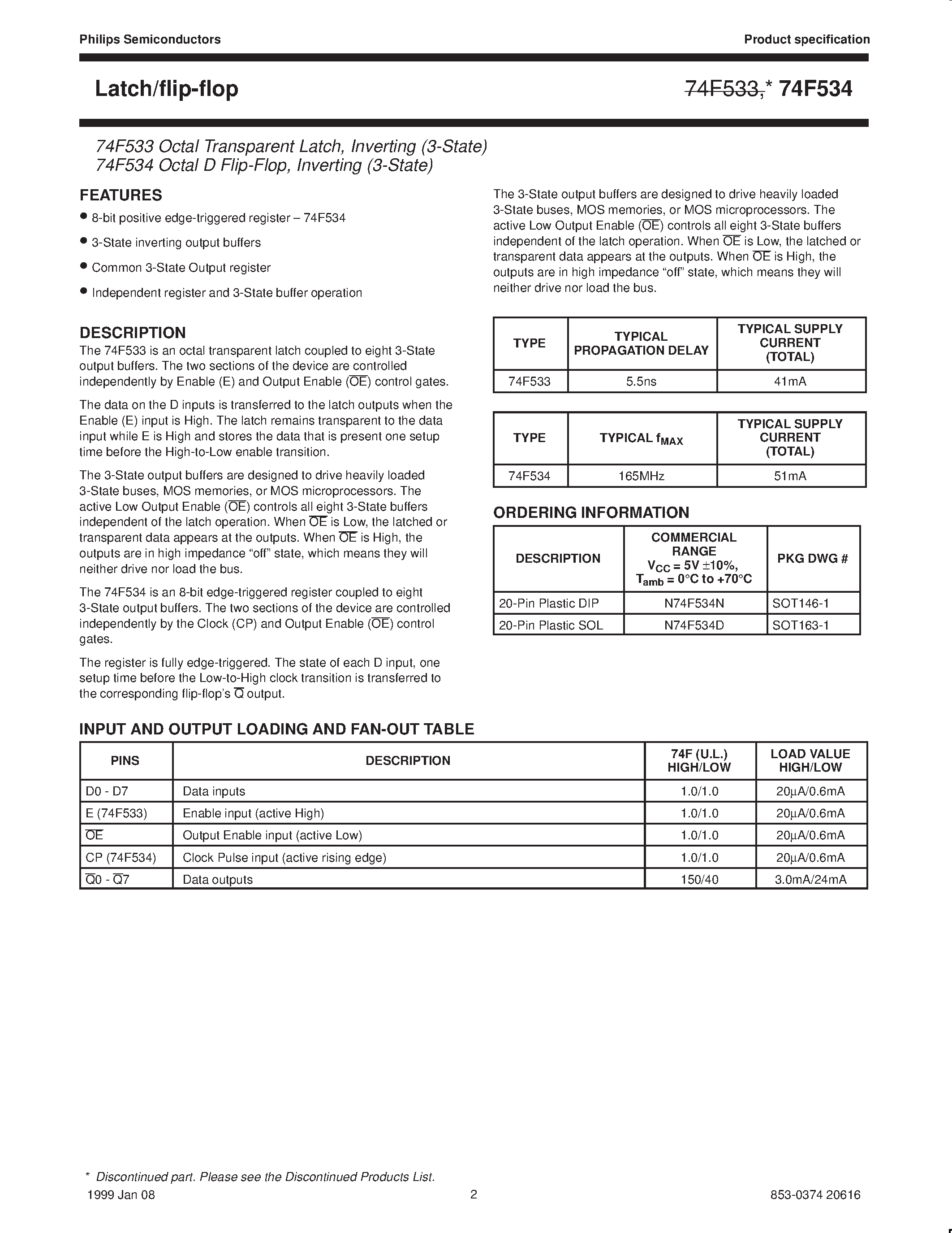 Datasheet 74F533 - Latch/flip-flop page 2