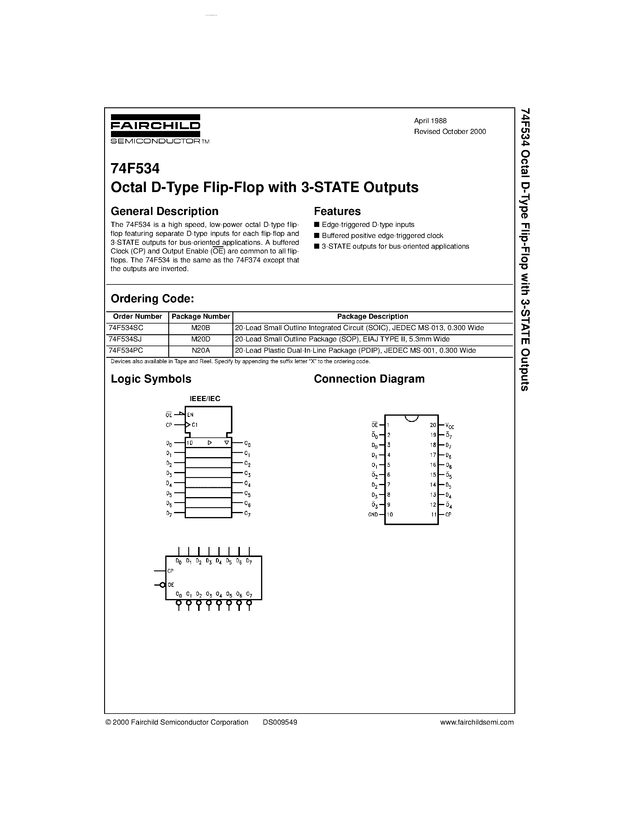 Datasheet 74F534 - Octal D-Type Flip-Flop with 3-STATE Outputs page 1