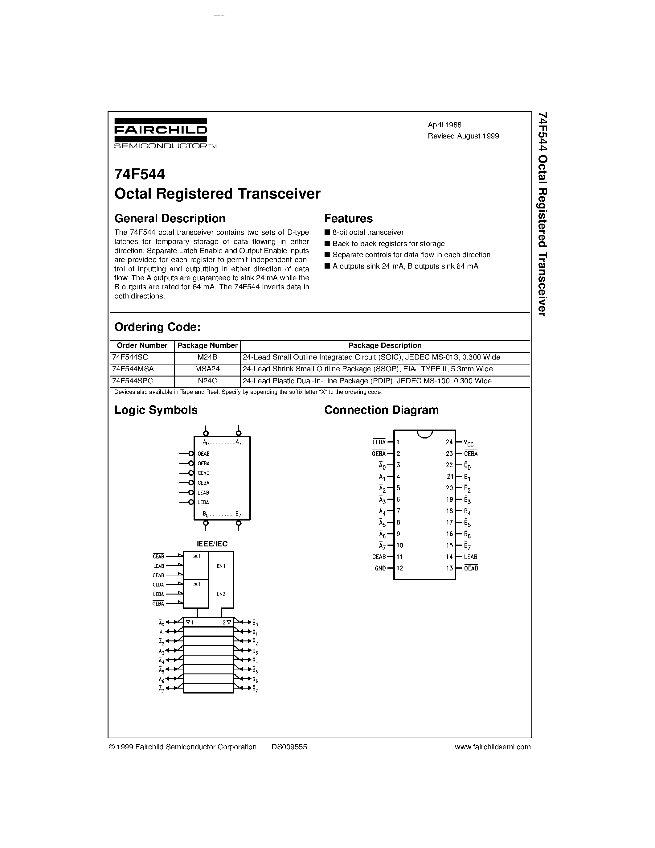 Datasheet 74F544 - Octal Registered Transceiver page 1