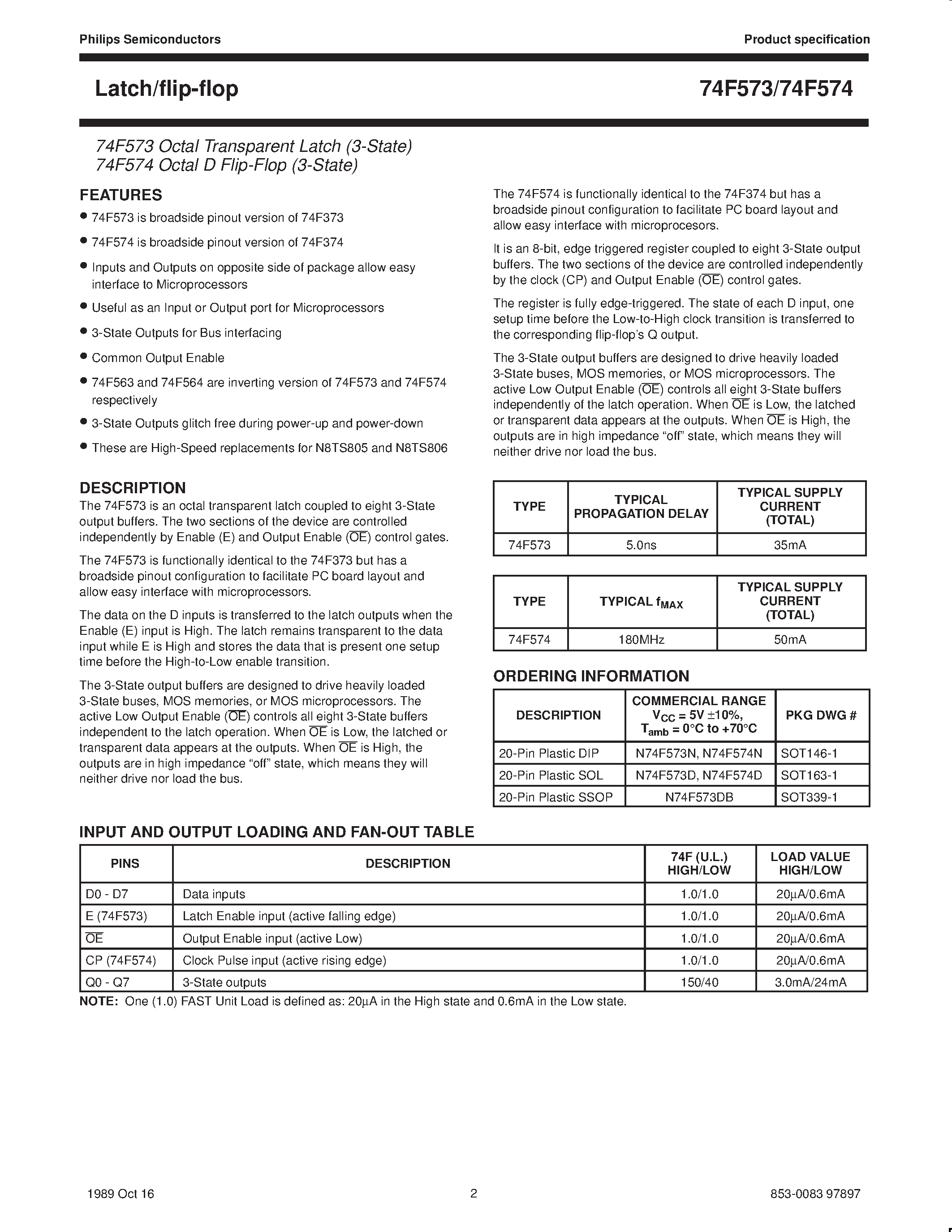 Datasheet 74F573 - Octal transparent latch 3-State page 2