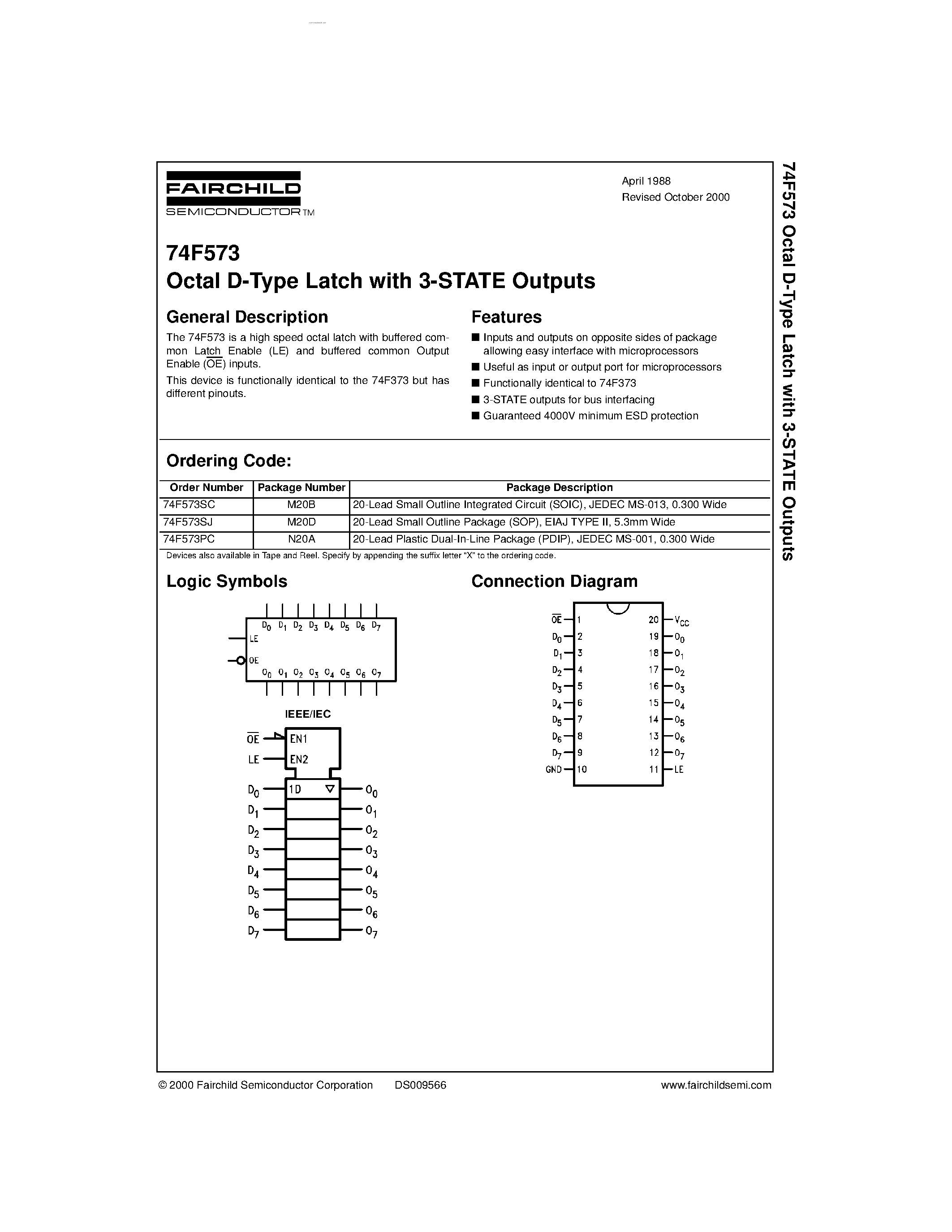 Datasheet 74F573 - Octal D-Type Latch with 3-STATE Outputs page 1