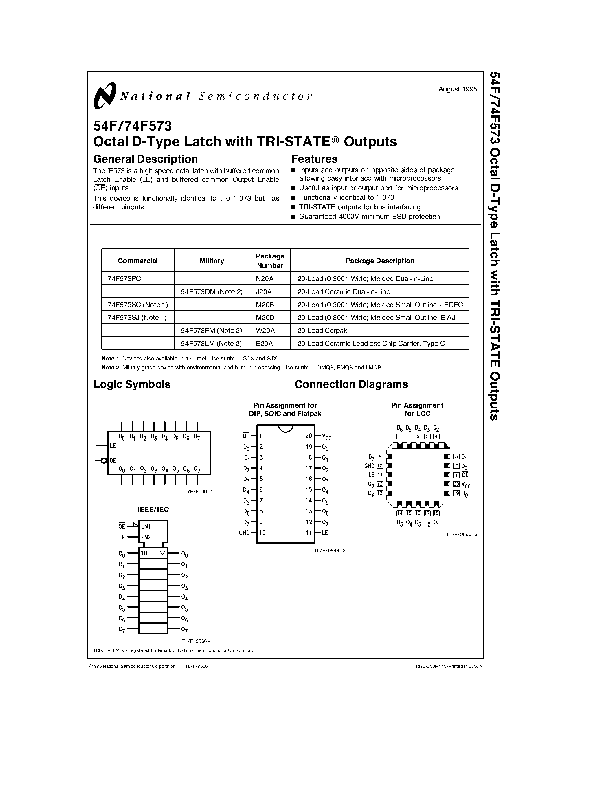 Datasheet 74F573SJMX - Octal D-Type Latch with TRI-STATE Outputs page 1