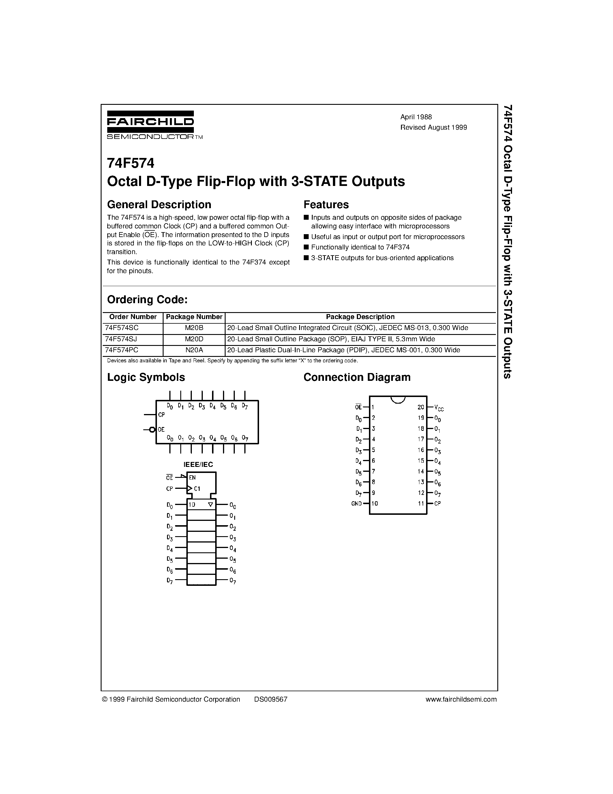 Datasheet 74F574 - Octal D-Type Flip-Flop with 3-STATE Outputs page 1