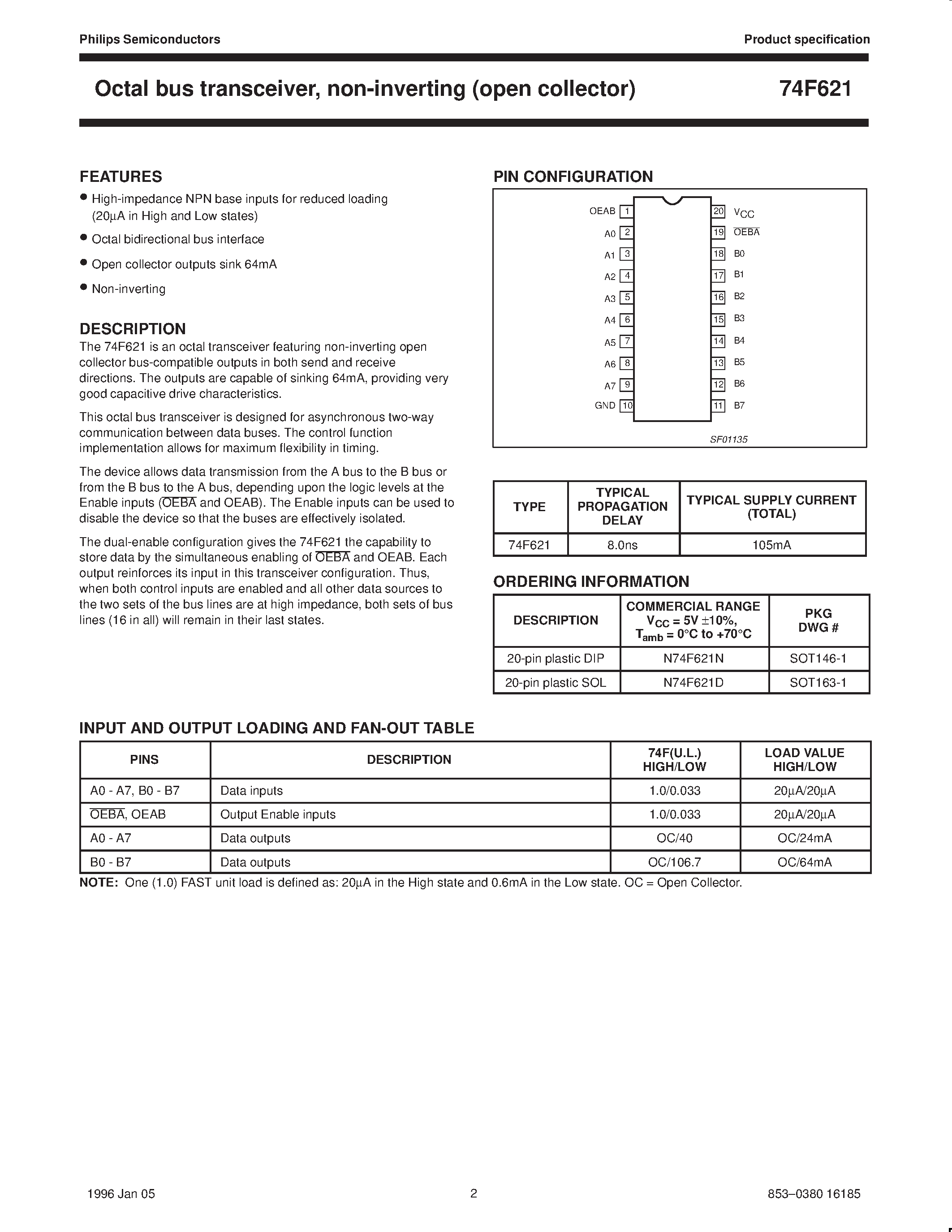 Datasheet 74F621 - Octal bus transceiver / non-inverting open collector page 2